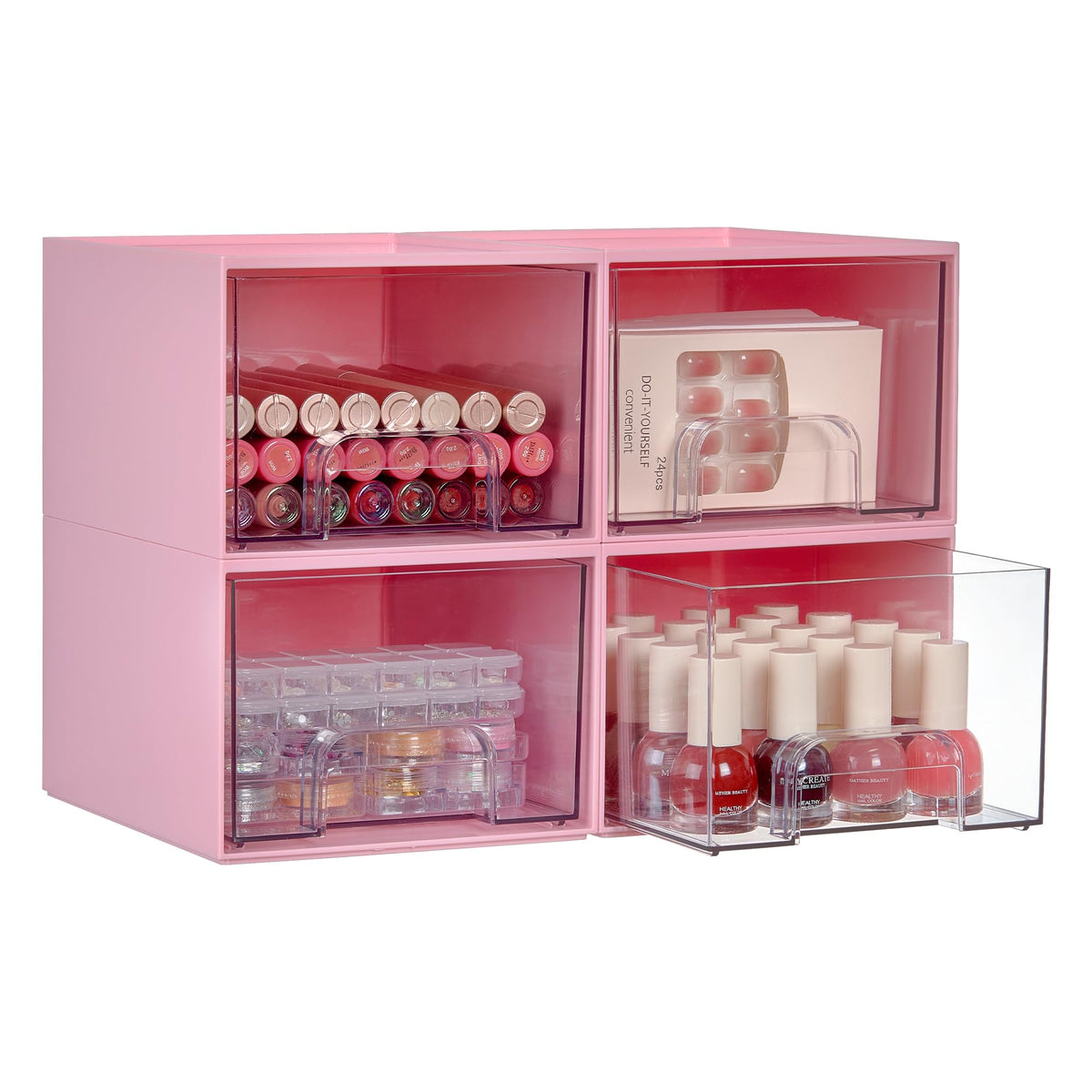 4 Pack Small Clear Stackable Storage Drawers (4 Count)