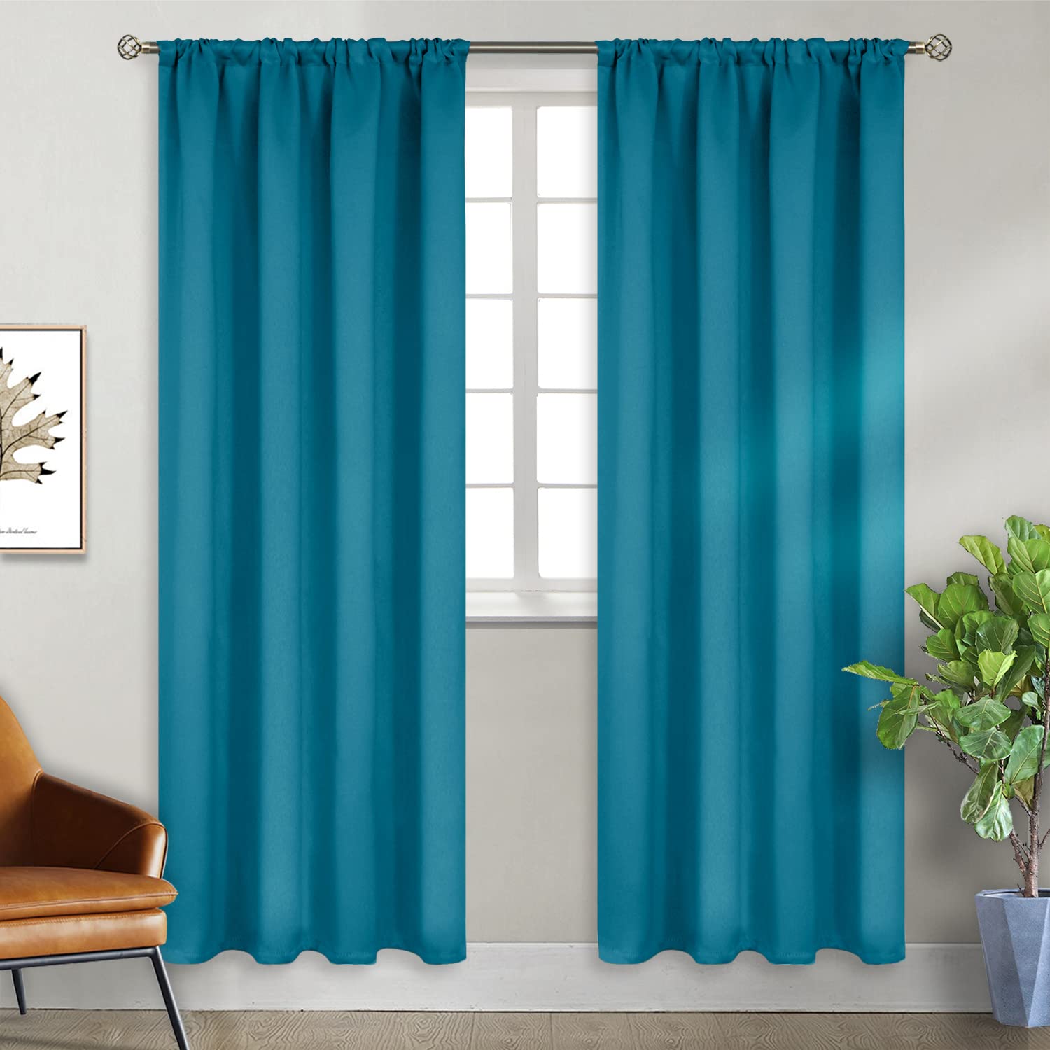 Teal Blue Blackout Curtains 2 Panels Set (2 Count)