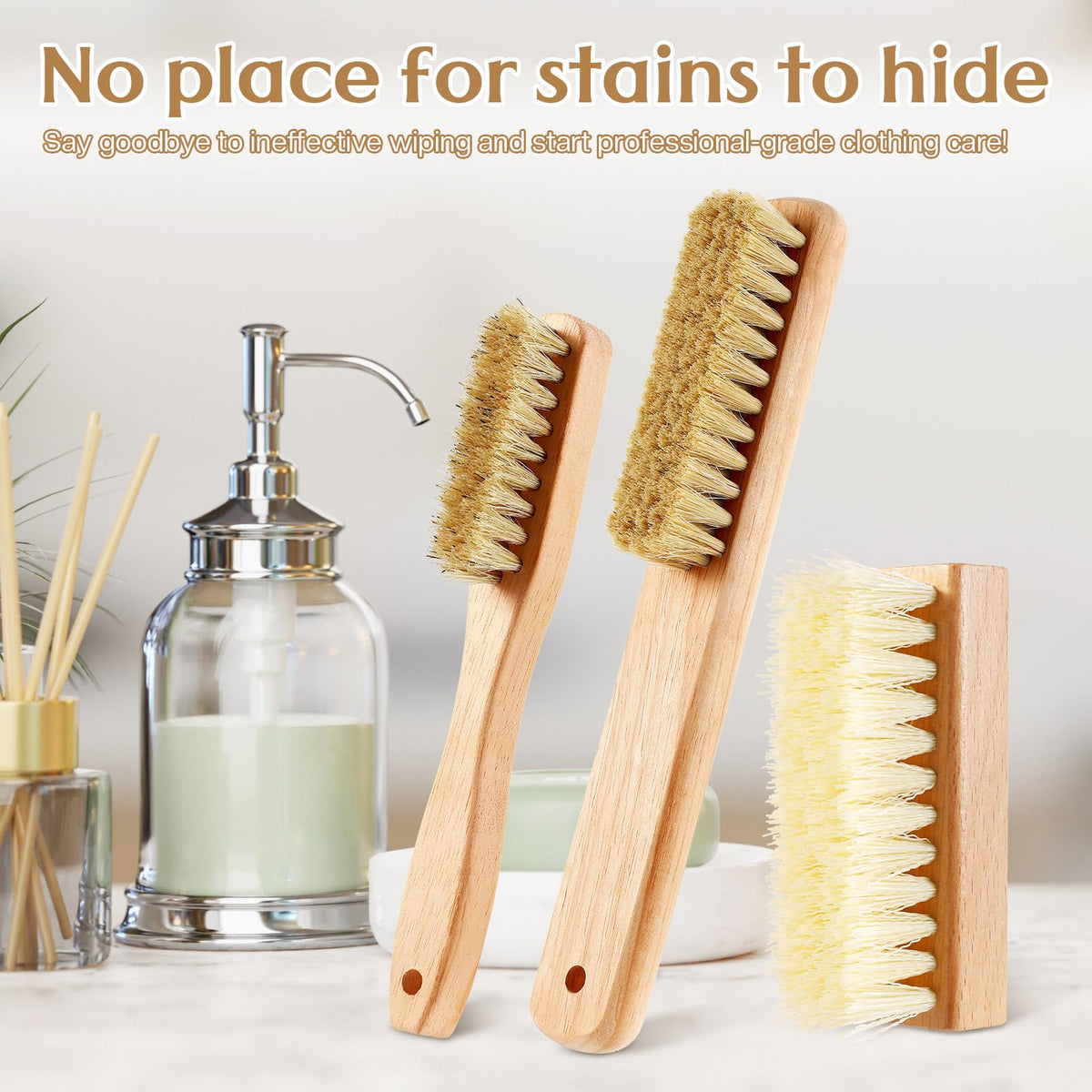 3 Pcs Wood Laundry Stain Brush Stain Remover Brushes with Boar Bristle Small Stain Brush for Clothes for Scrubbing Stains from Furniture Fabric Leather (3 Count)