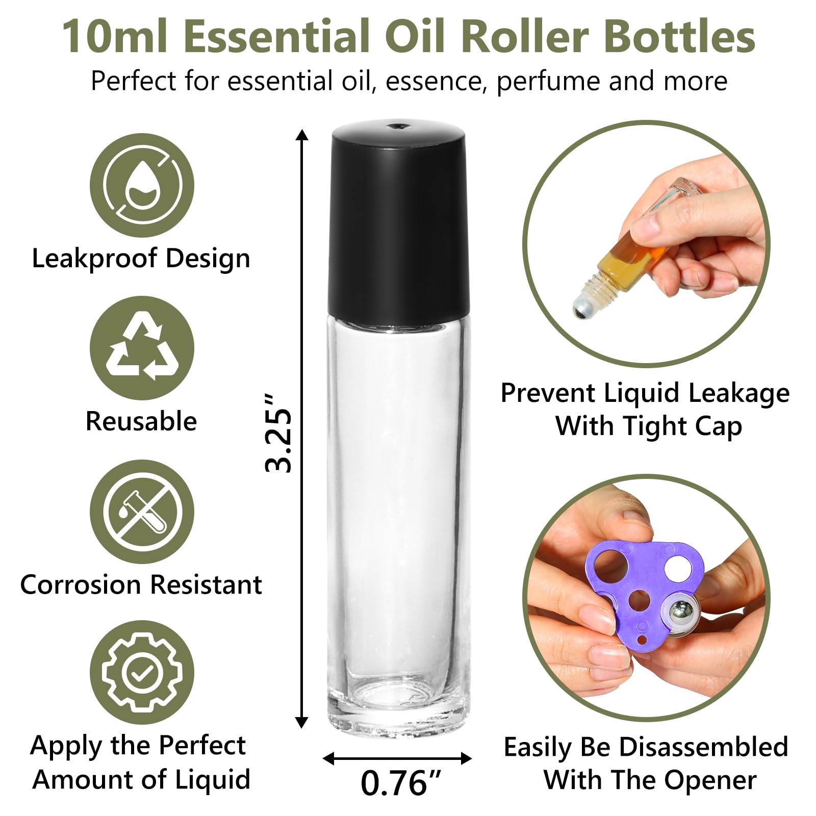 10ml Clear Glass Roller Rottles for Essential Oils (54 Count)