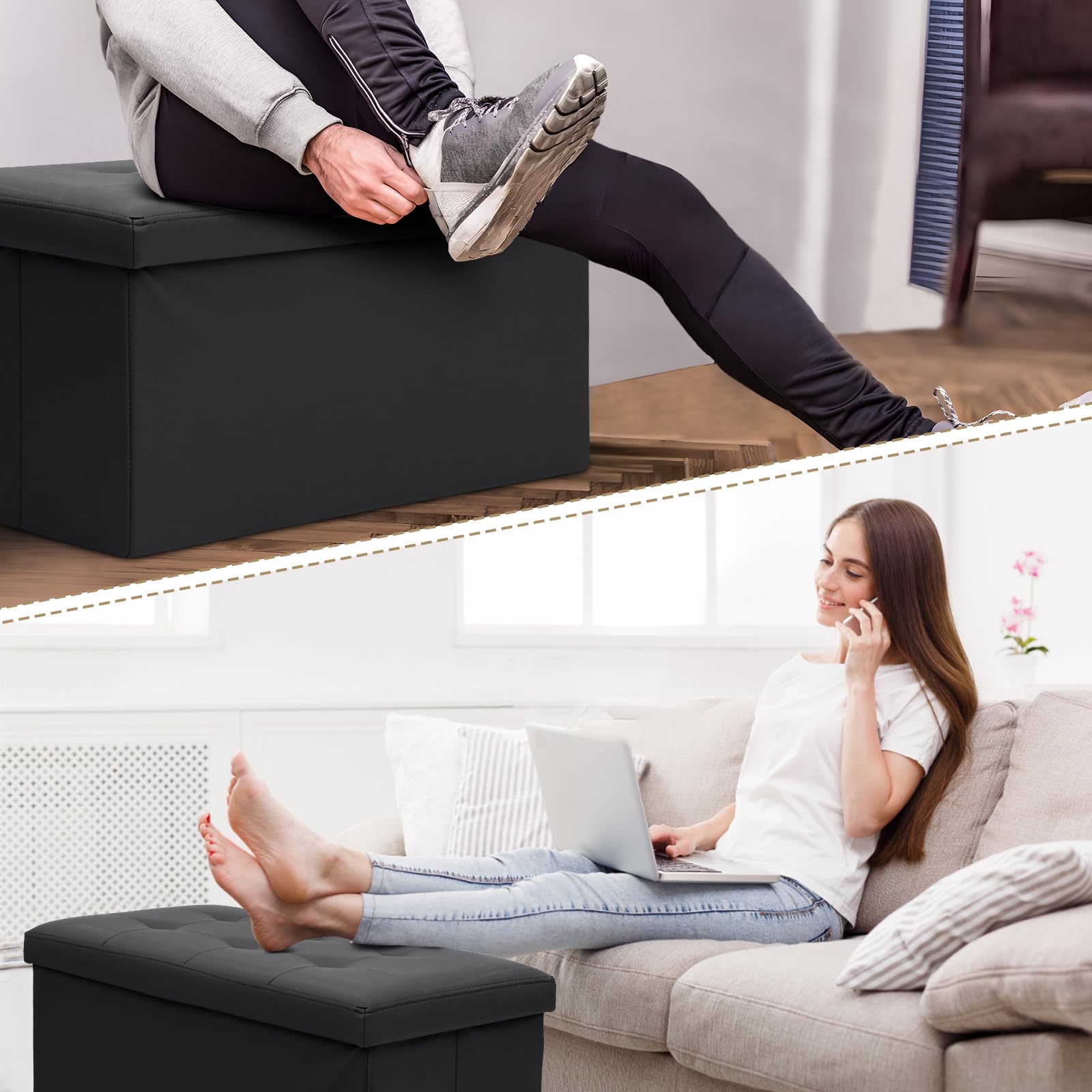 30" Storage Ottoman Bench Folding Bench with 90L Hidden Storage