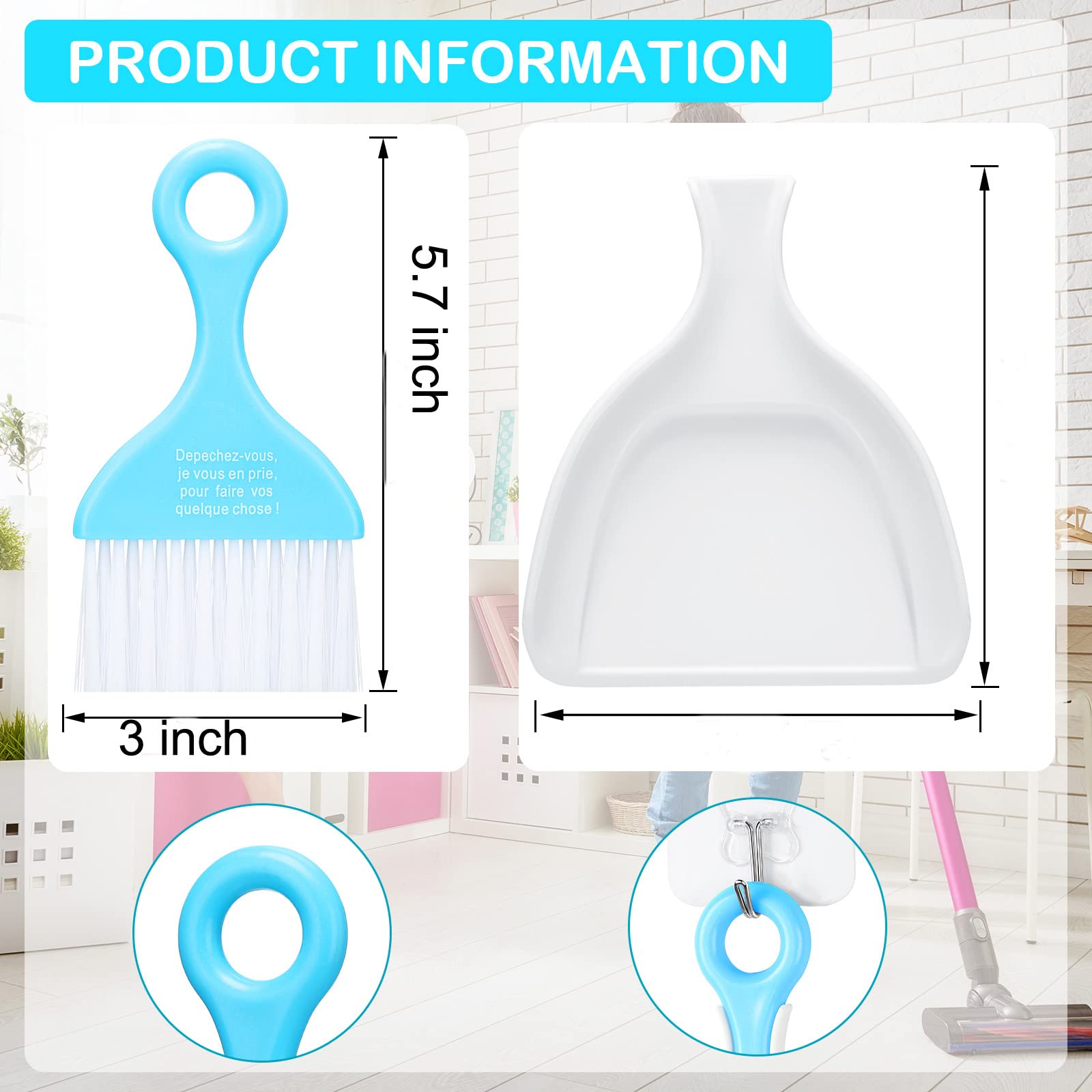 3 Pack Mini Dustpan and Brush Set Colorful Small Broom and Dustpan Set Hand Whisk Brooms Tiny Cleaning Brush Table Crumbs Sweep for Desk Keyboard Kitchen Corner Car Sofa Pet Cage Nest Craft (6 Count)