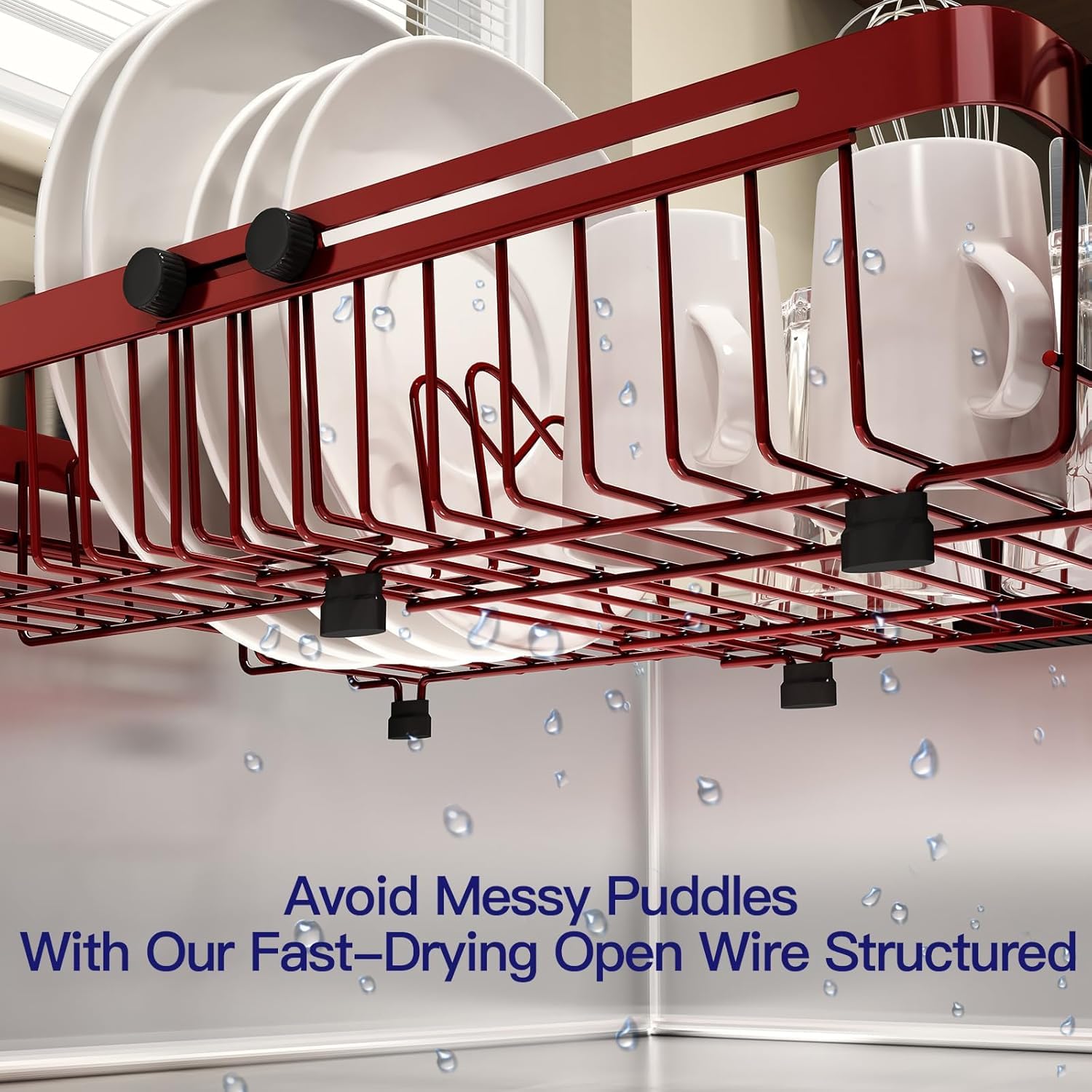 Red Dish Drying Rack Over The Sink with Utensil Holder