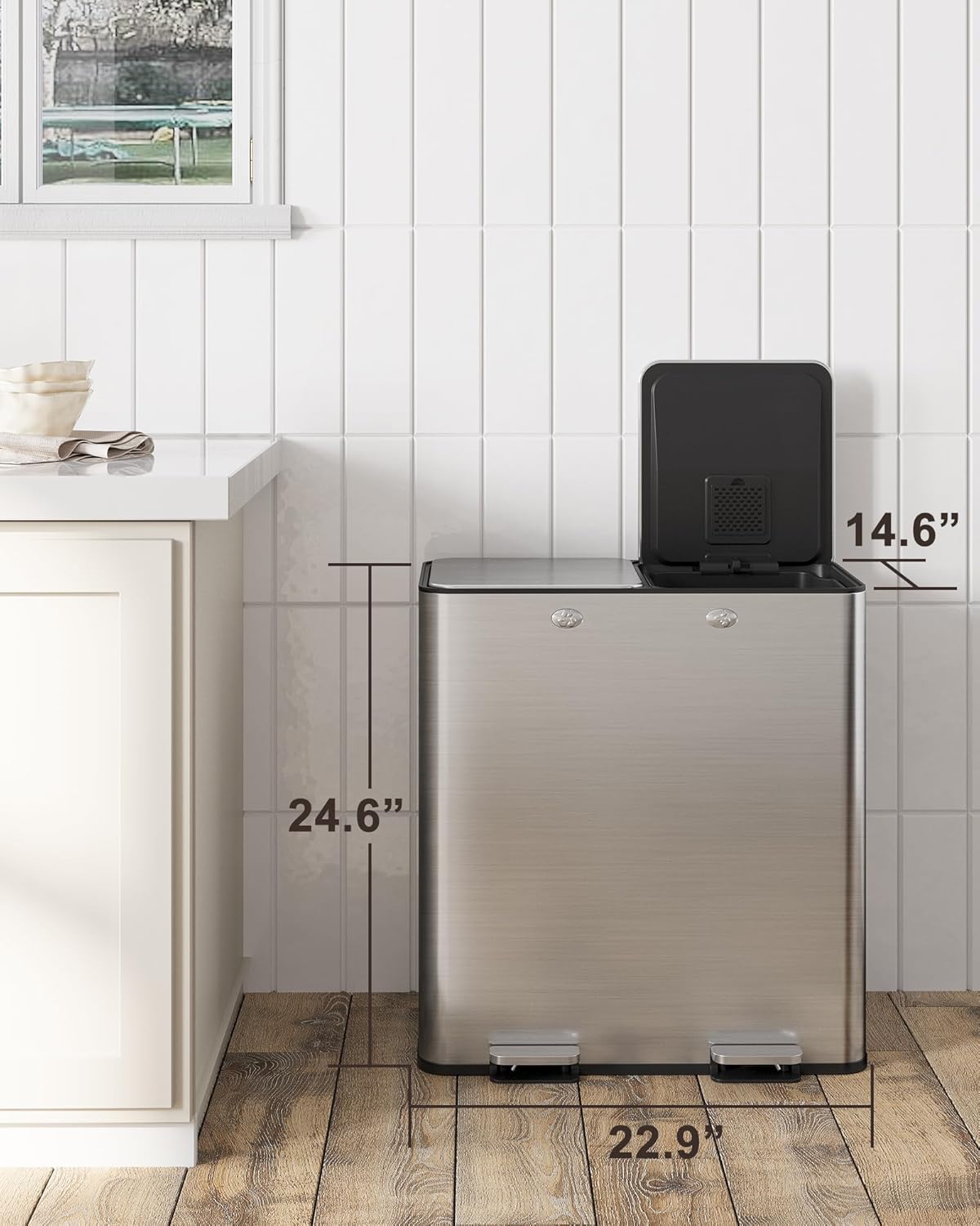 60L 16 Gal Dual Compartment Trash Can