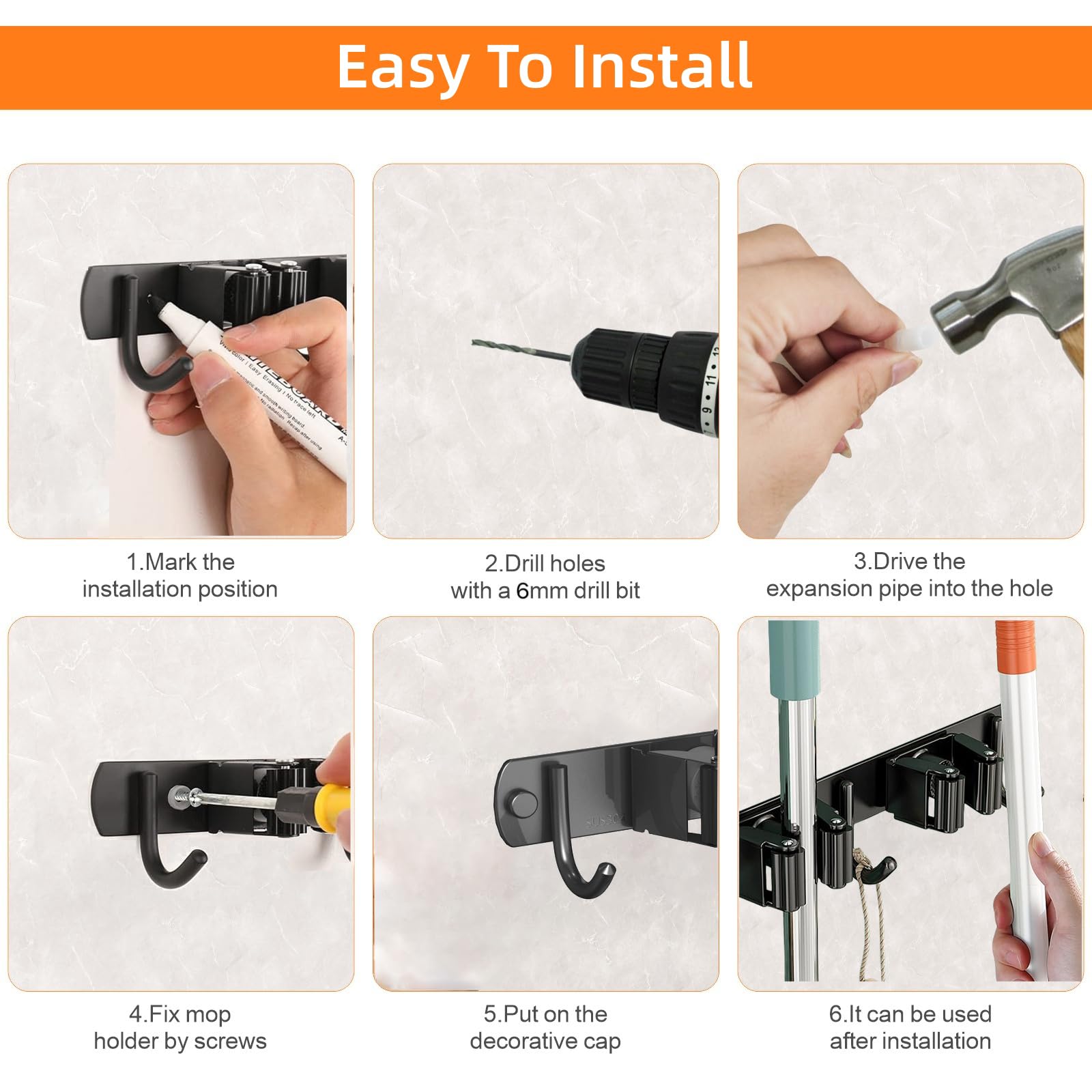 Mop and Broom Holder Wall Mount