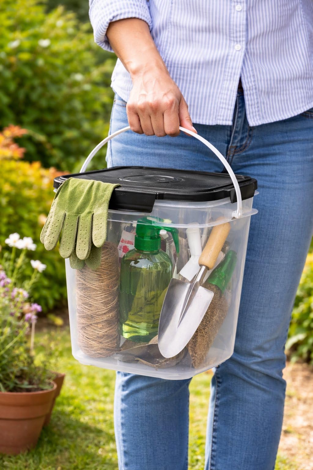 4 Gallon Square Food Grade Bucket Pail with Plastic Handles and Lid
