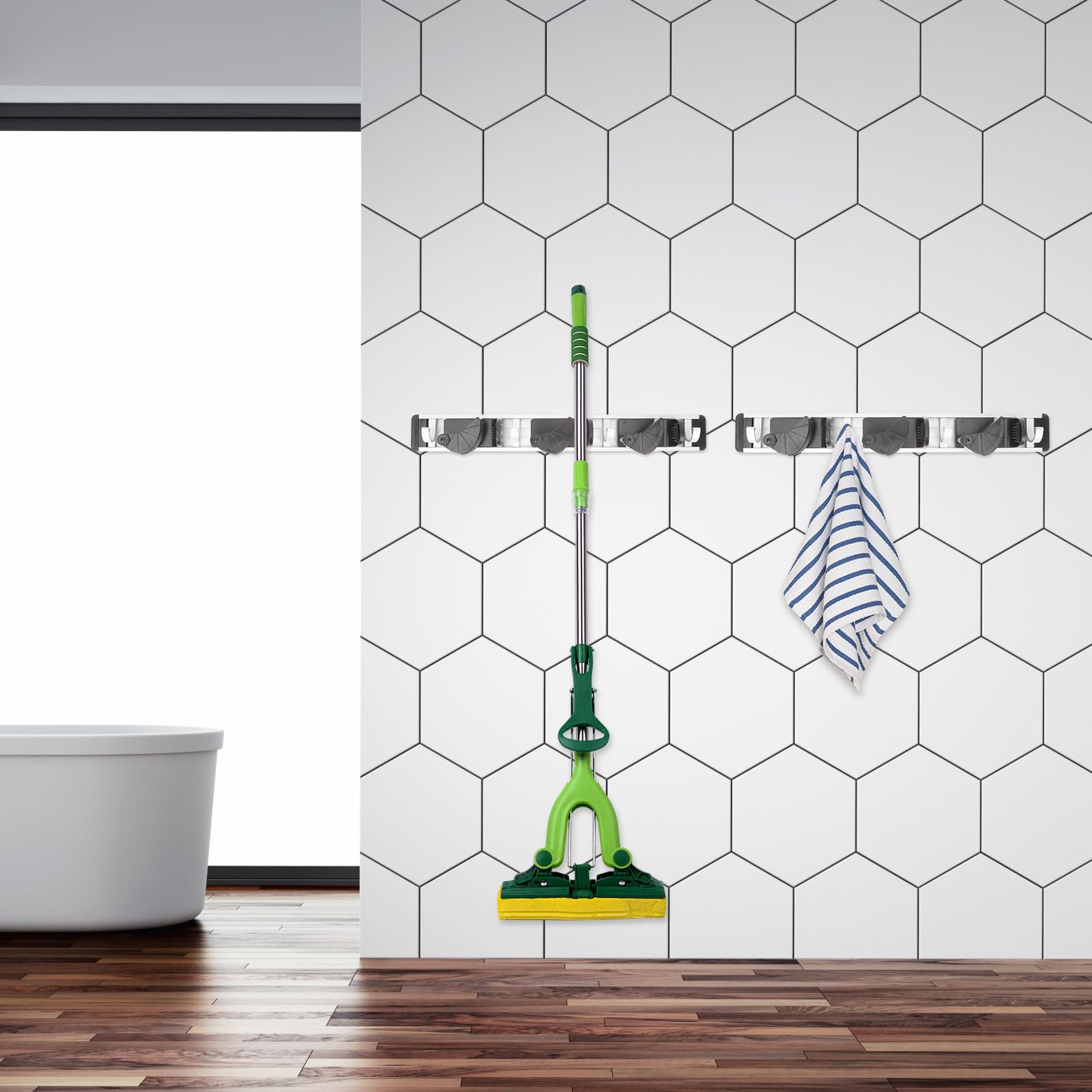 Nail Free Mop Hanging Hooks and Broom Holder