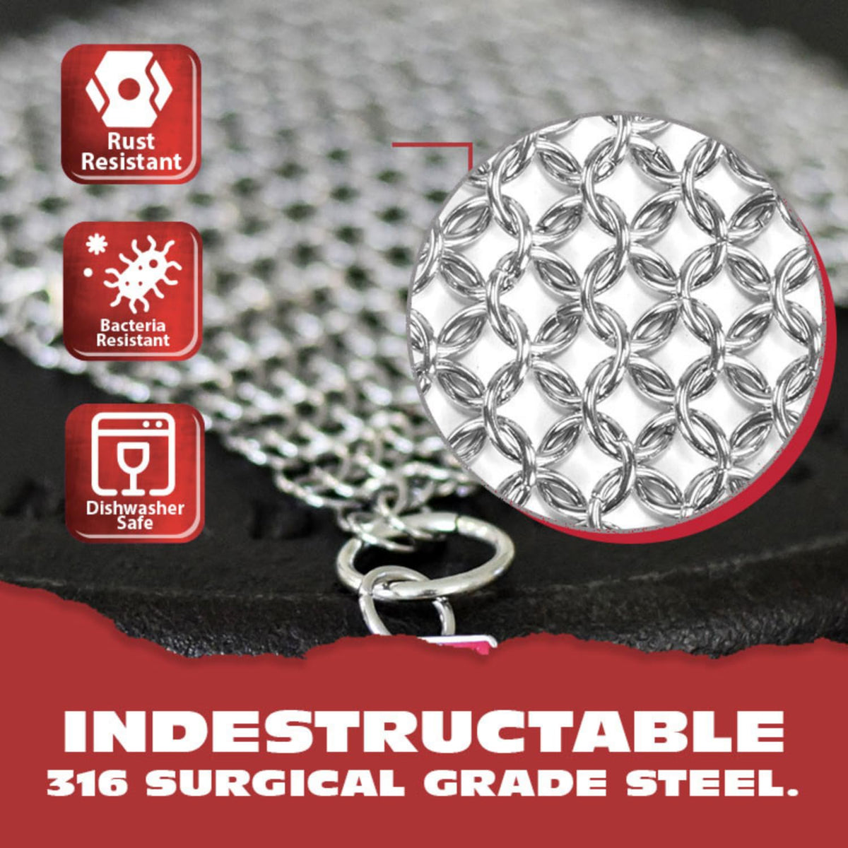 Knapp Made CM Scrubber 9" x 6" Small Ring Chainmail Cast Iron Scrubber