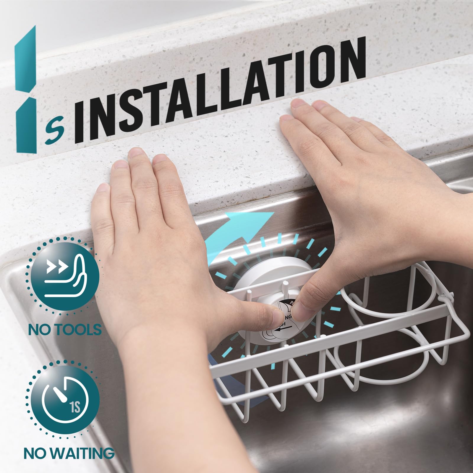 4-in-1 Sink Sponge Holder for Kitchen with Strong Suction Cup-White