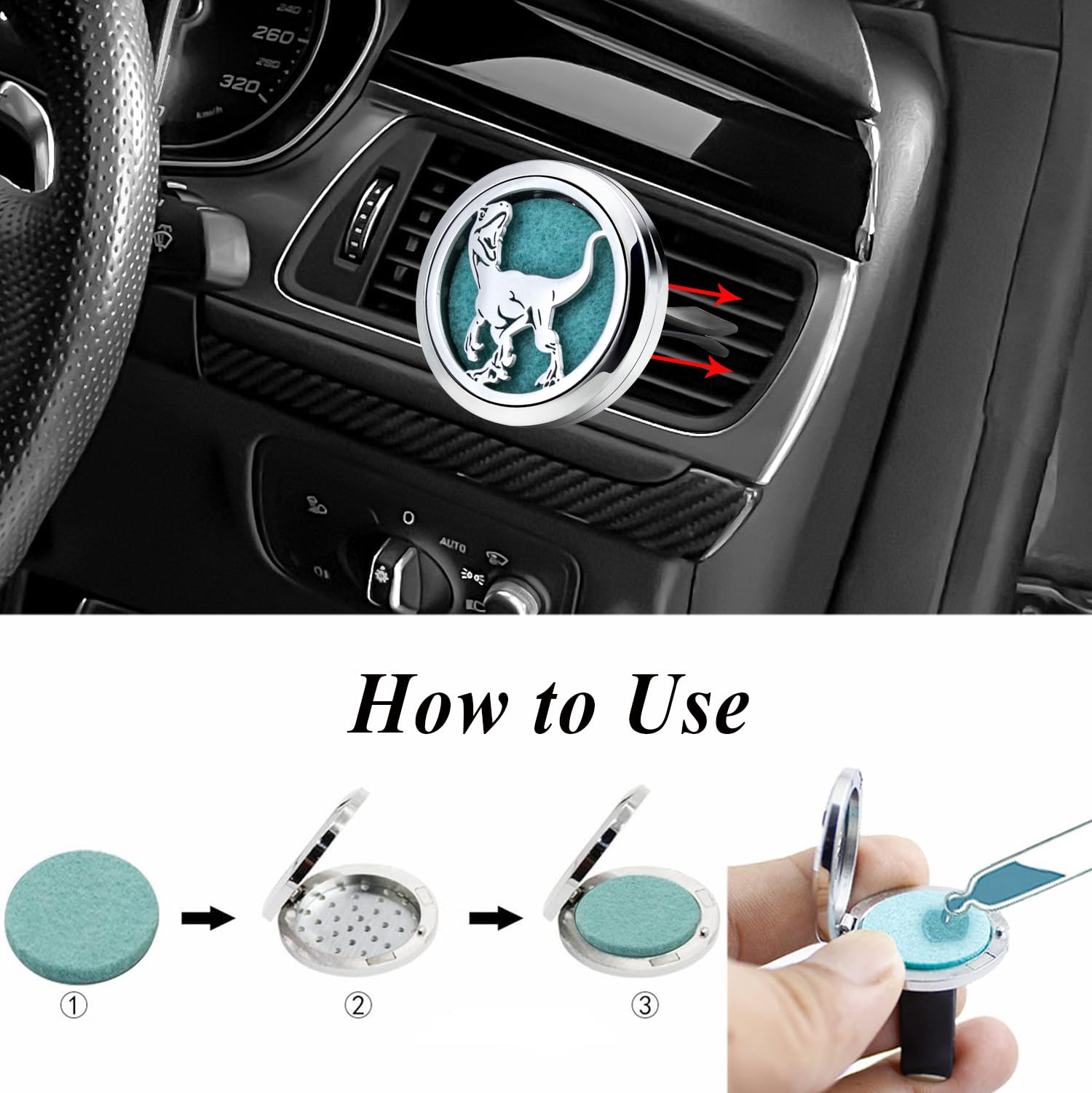 Car Essential Oil Diffuser Vent Clip Car Diffuser Vent Clips Dinosaur Air Freshener 10 Felt Pads Car Accessories for Women Gifts