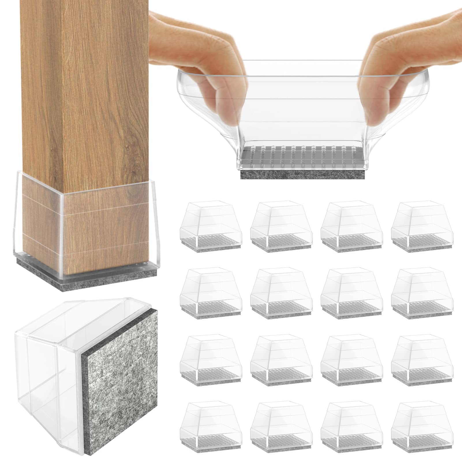 Square Chair Leg Protectors for Hardwood Floors (16 Count)