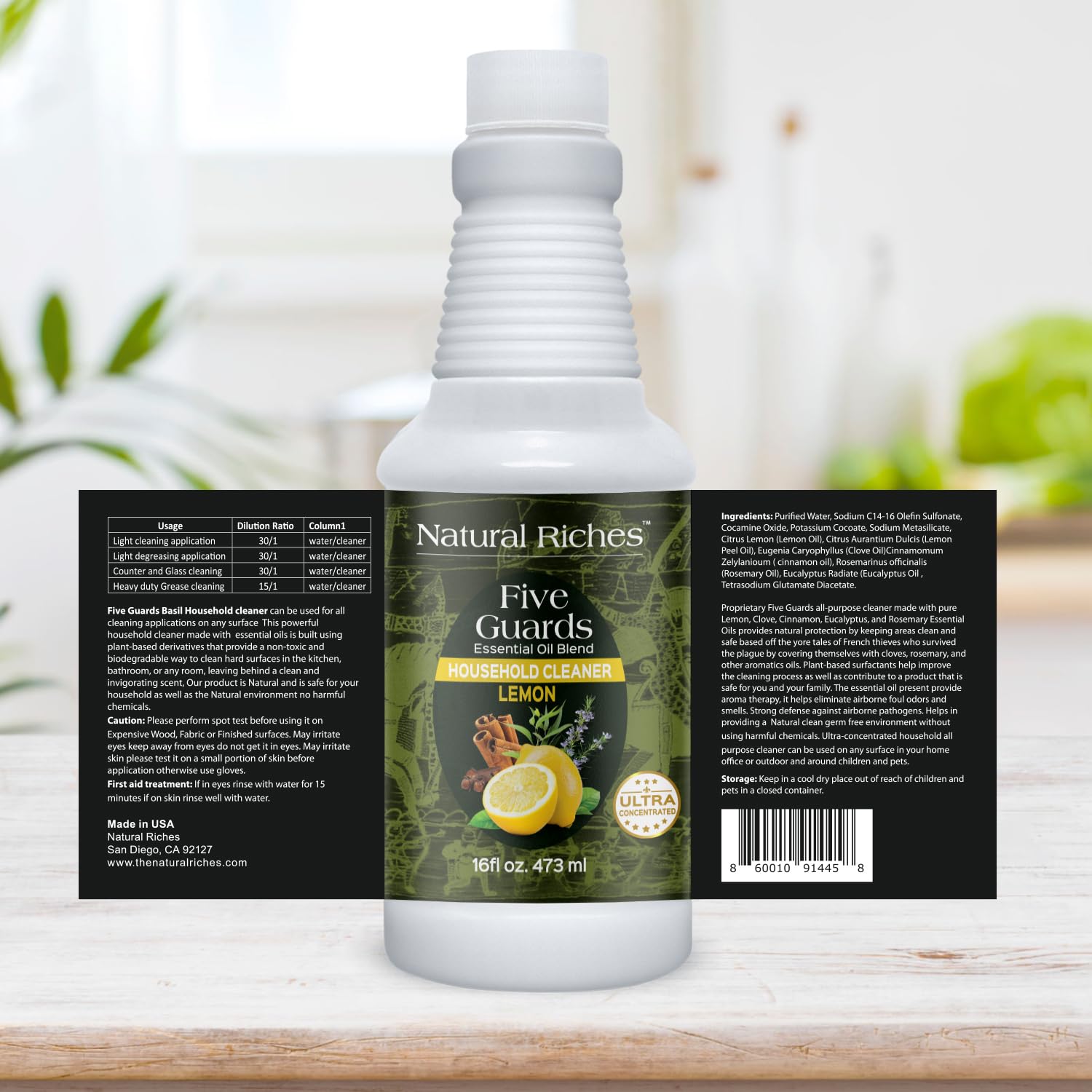 Five Guards Household Cleaner Concentrate Lemon Scent 16 Fl Oz