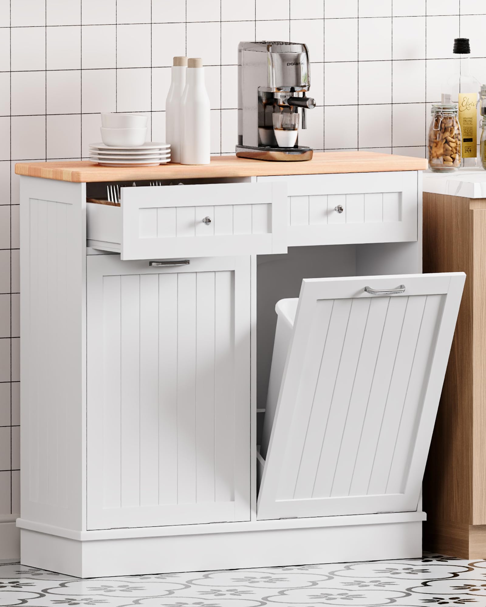 2 x 10 Gallon Tilt Out Trash Cabinet with 2 Big Storage Drawer
