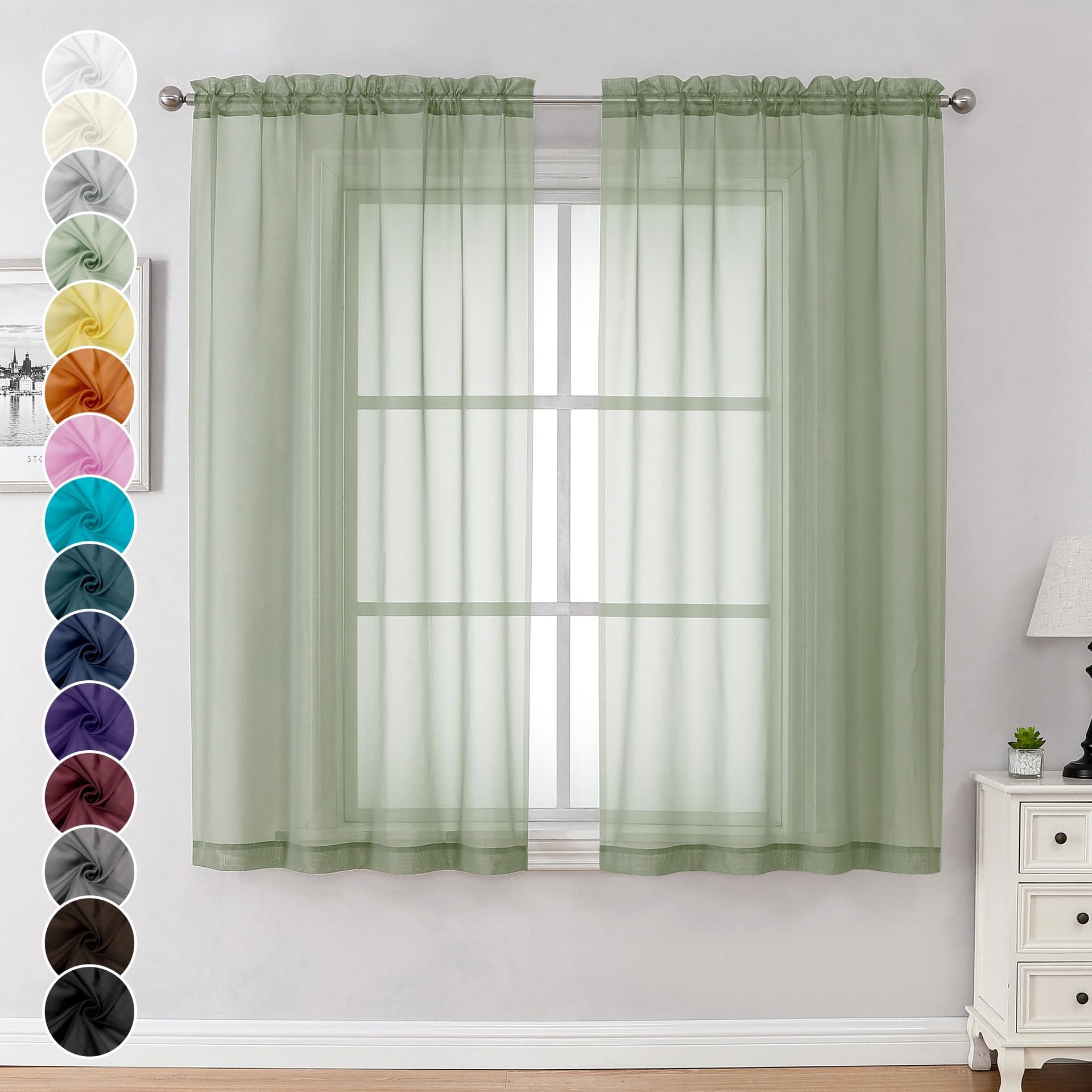 Sheer Curtains 63 Inch Length 2 Panels