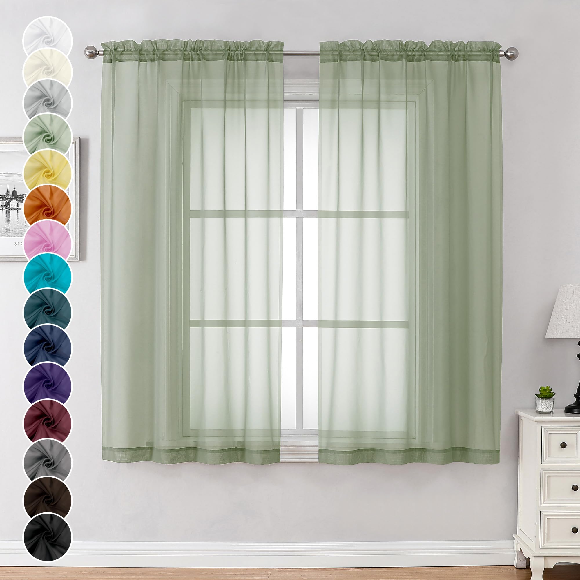 Sheer Curtains 63 Inch Length 2 Panels