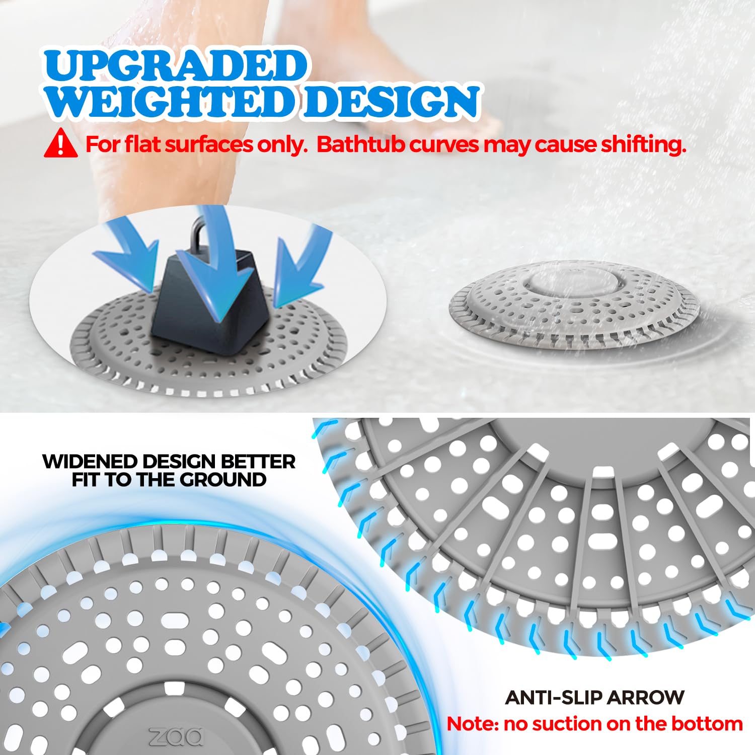 Shower Drain Hair Catcher Silicone Flat Floor Strainer Protector (2 Count)