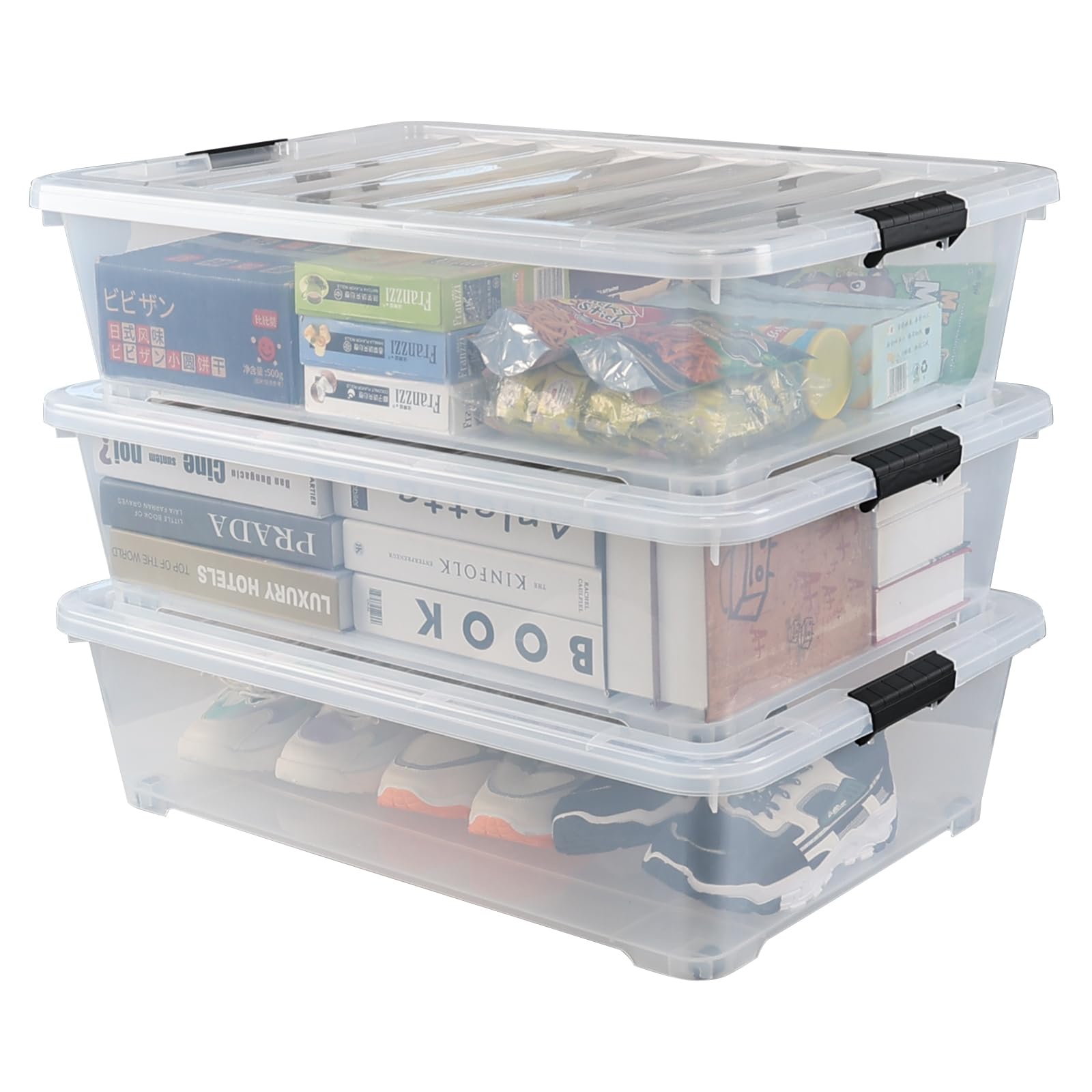 50 Quart Clear Plastic Under Bed Storage Bin with Lid (3 Count)