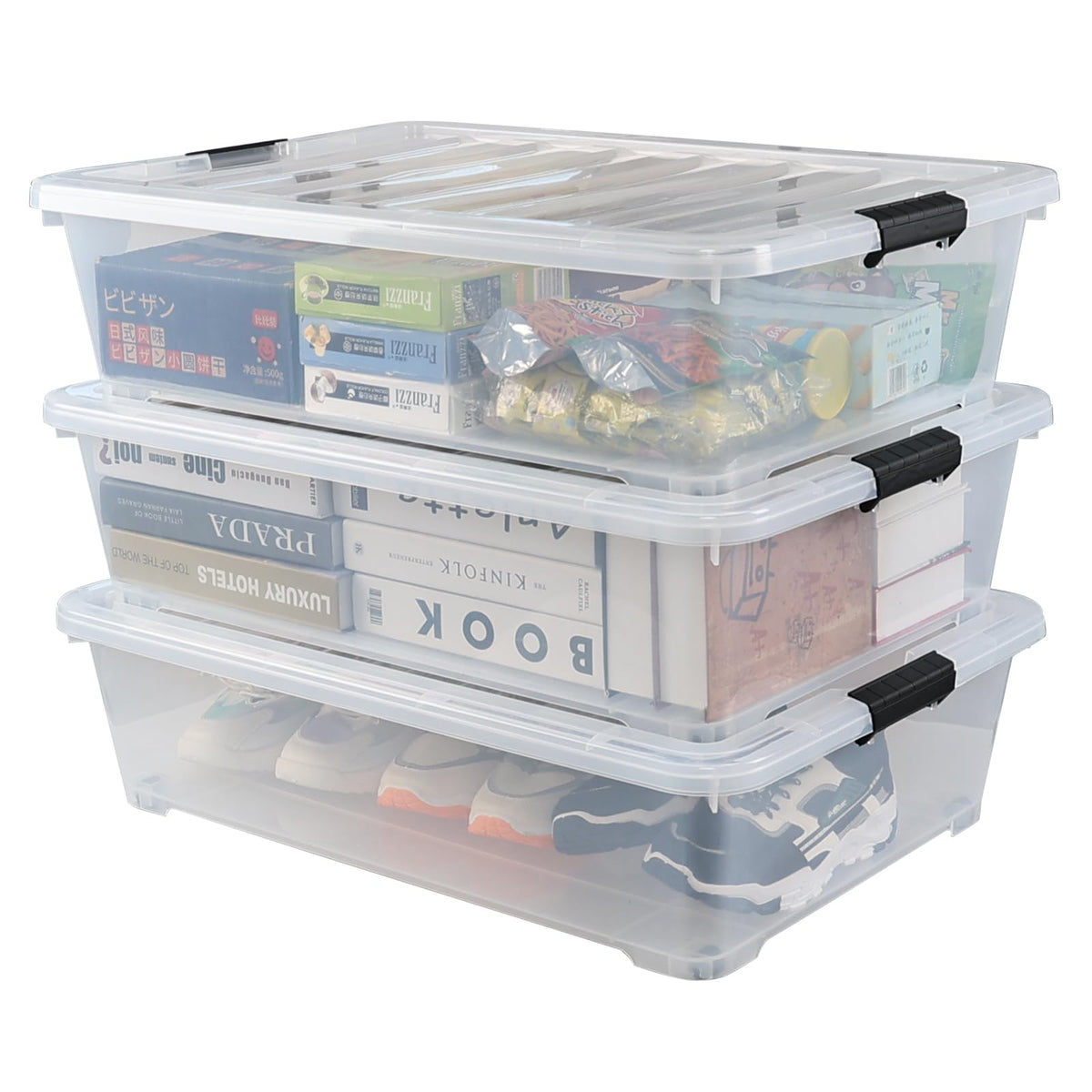 50 Quart Clear Plastic Under Bed Storage Bin with Lid (3 Count)