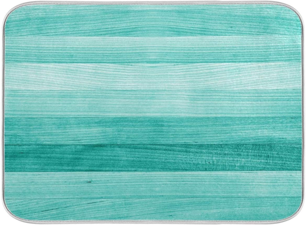 Teal Turquoise Green Wood Texture Dish Drying Mat 16x18 for Kitchen Green Blue Wooden Printing Dishes Pad Dish Drainer Rack Mats Absorbent Fast Dry Kitchen Accessories