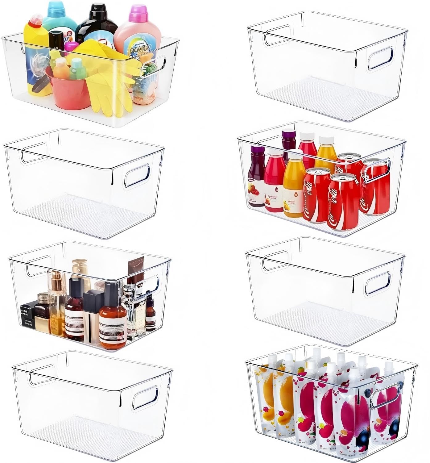 Set of 8 Large Clear Plastic Storage Bins