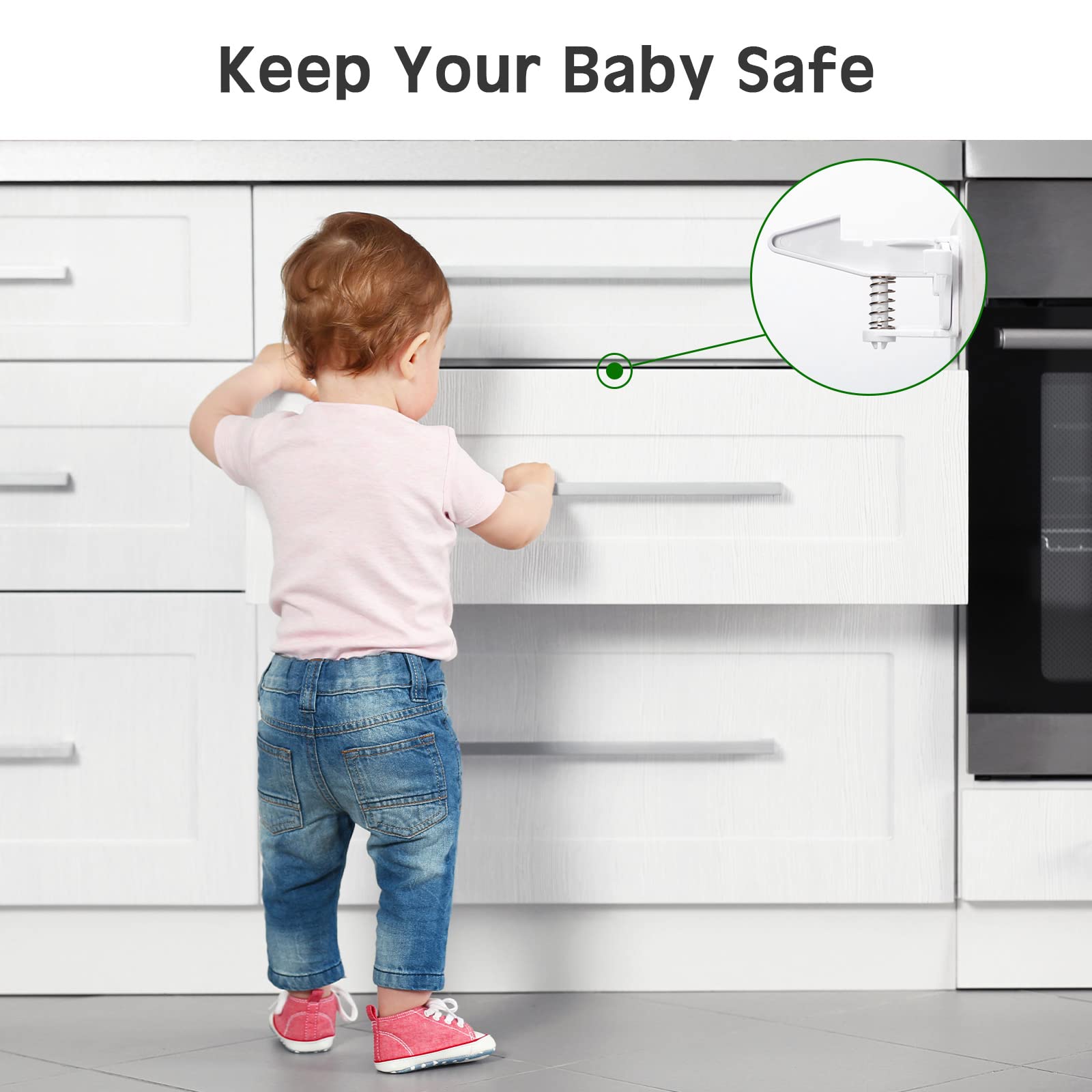 30 Pcs Cabinet Locks Child Safety Latches Invisible Safety Drawer Latches with Screws Self Adhesive Cabinet Drawer Locks for Baby Child Proofing Home Kitchen Furniture Door