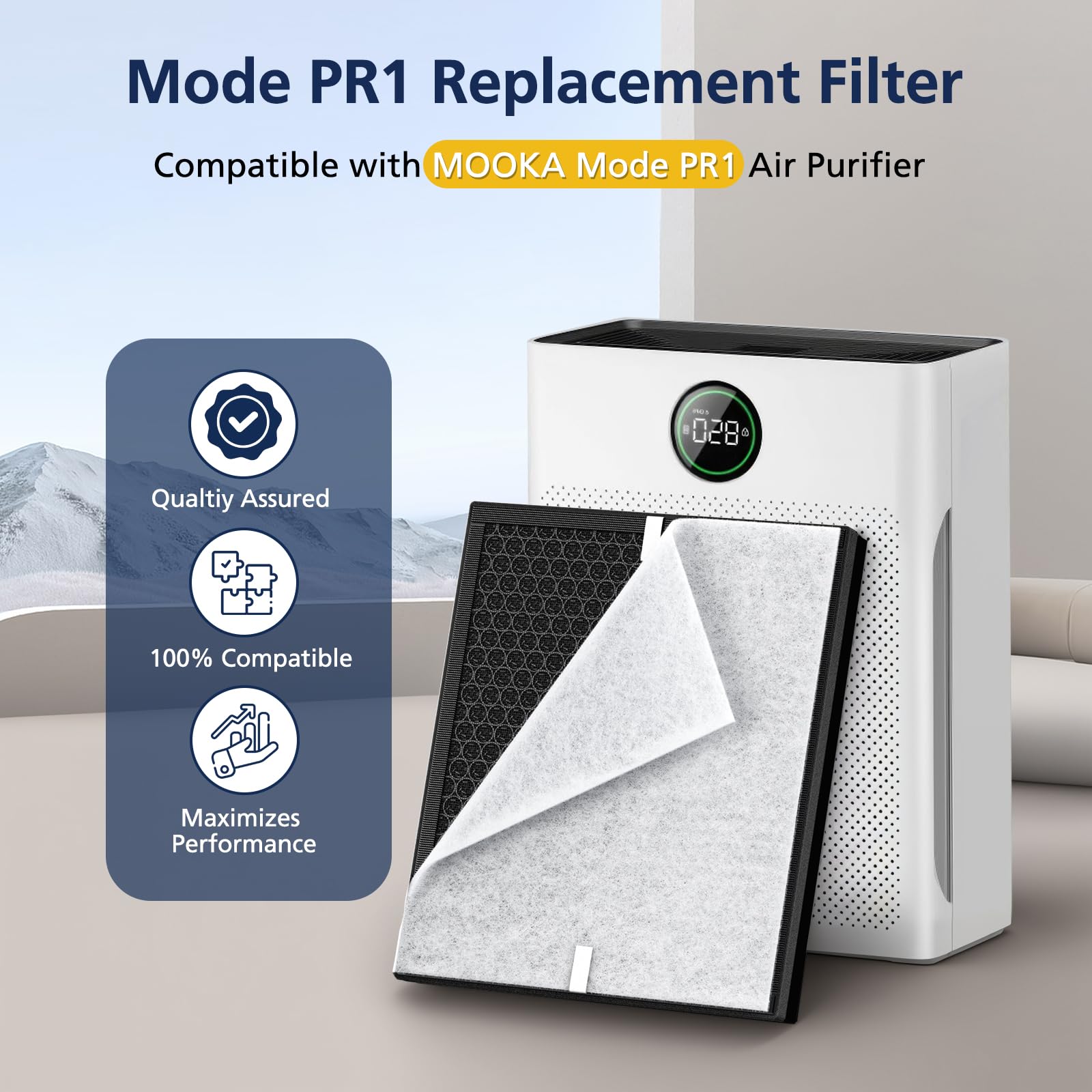 PR1 Replacement Filter for Mooka PR1 Air Purifier for Home Large Room (2 Count)