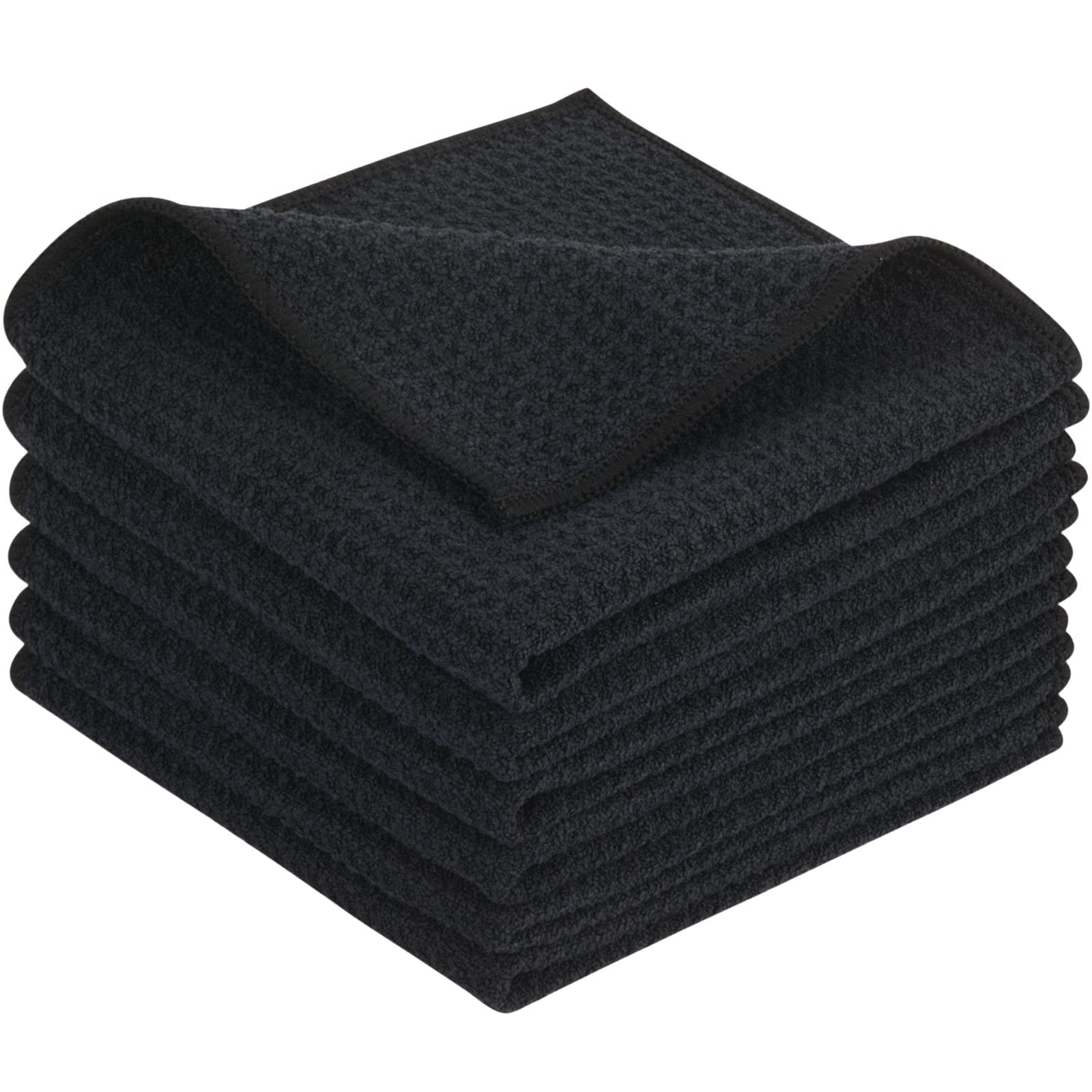 Waffle Microfiber Dish Cloths Black Kitchen Towels (6 Count)