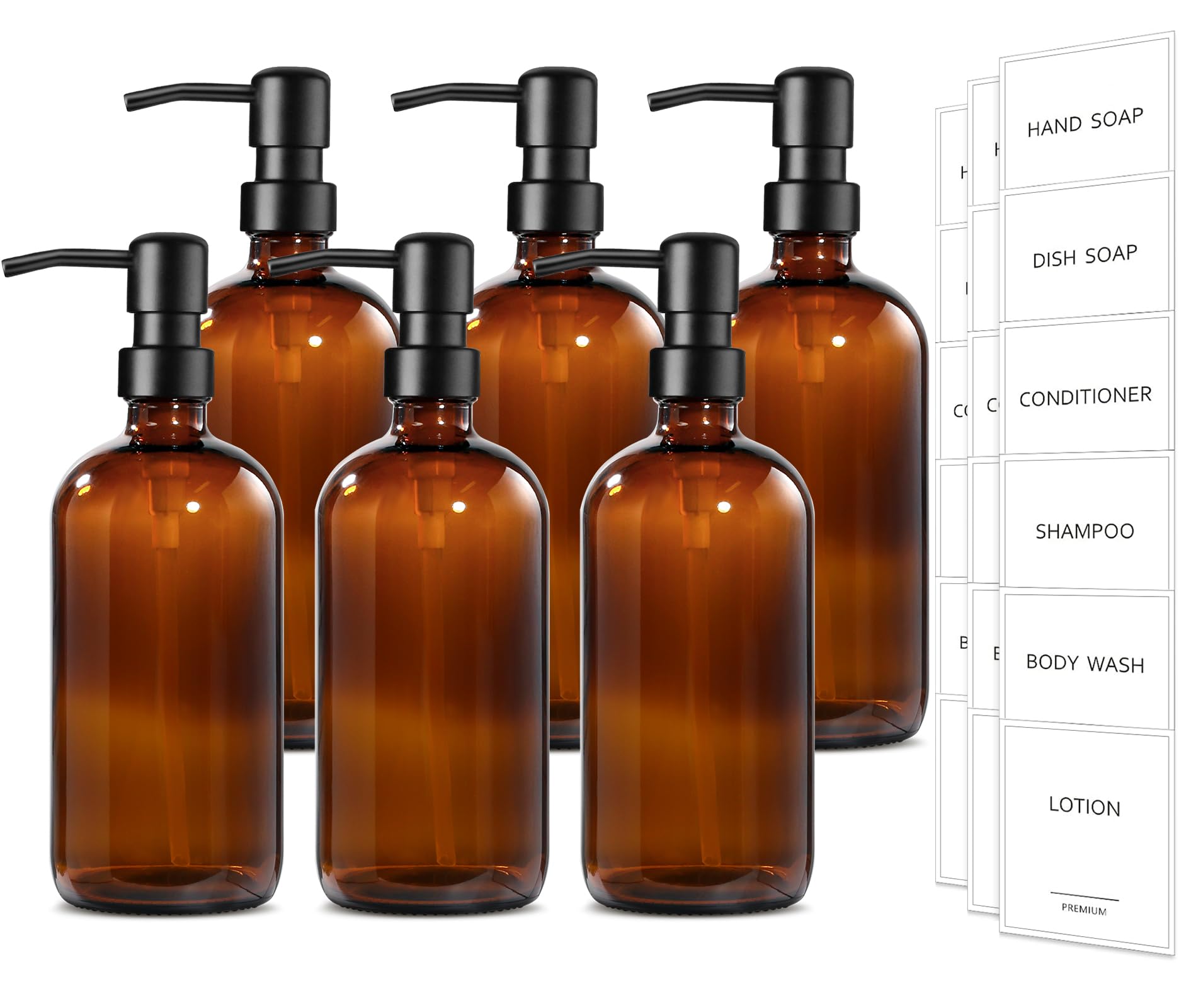 Amber Glass Soap Dispenser (6 Count)