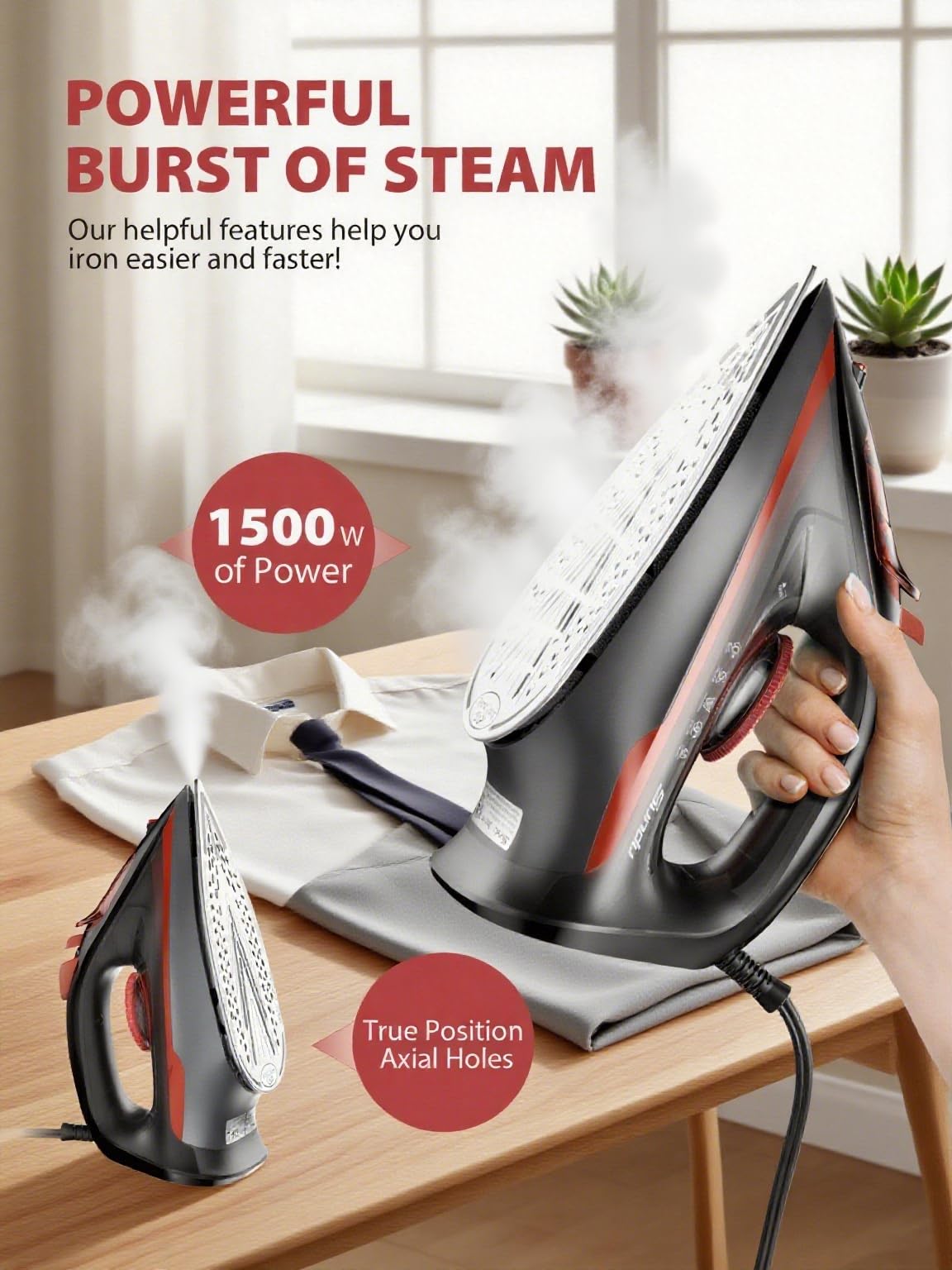 1500W Steam Iron with Ceramic Soleplate & Auto