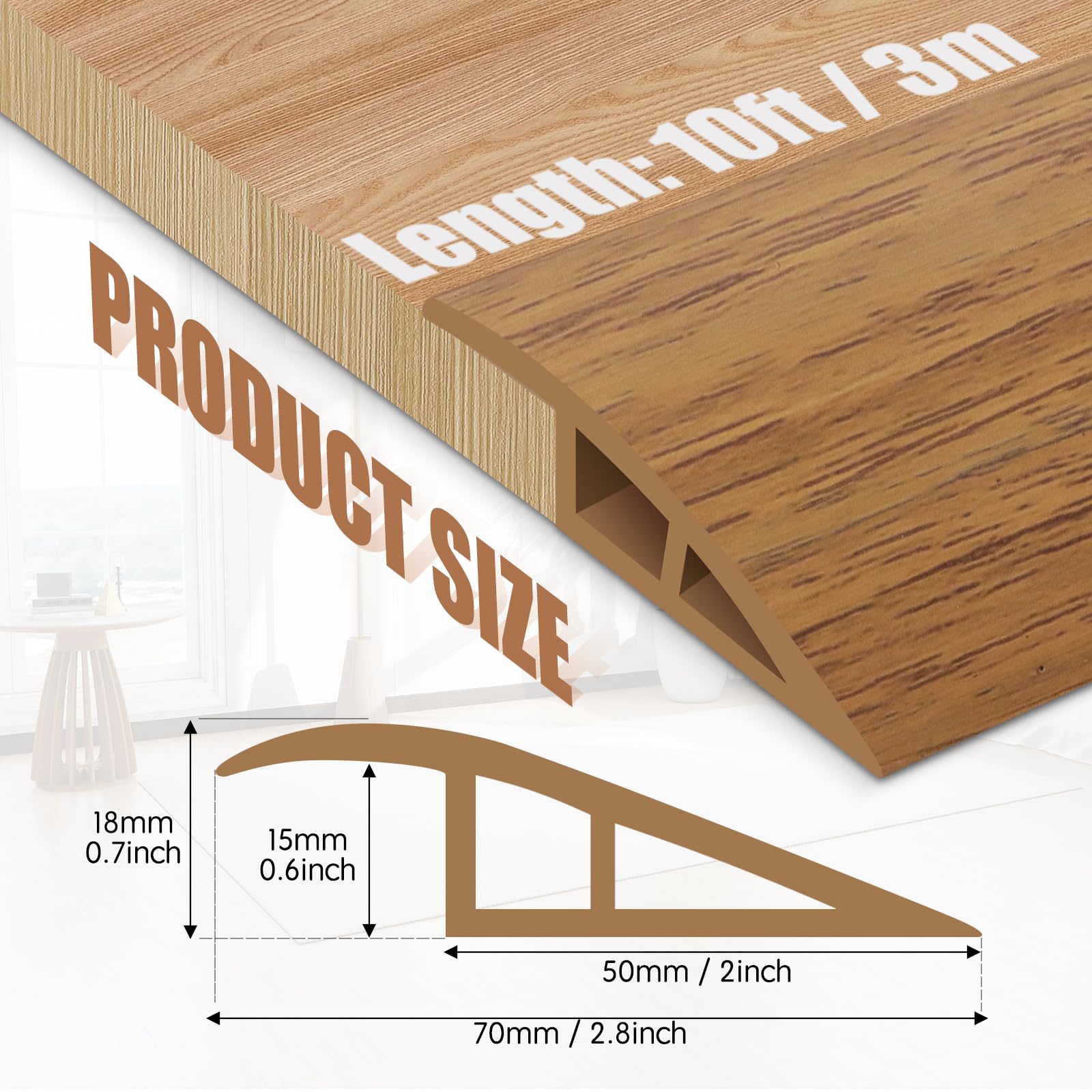 Floor Transition Strip Door Threshold 118" Floor Transition Reducer Trim on The Edges Threshold Strip Self Adhesive Suitable for Doorways