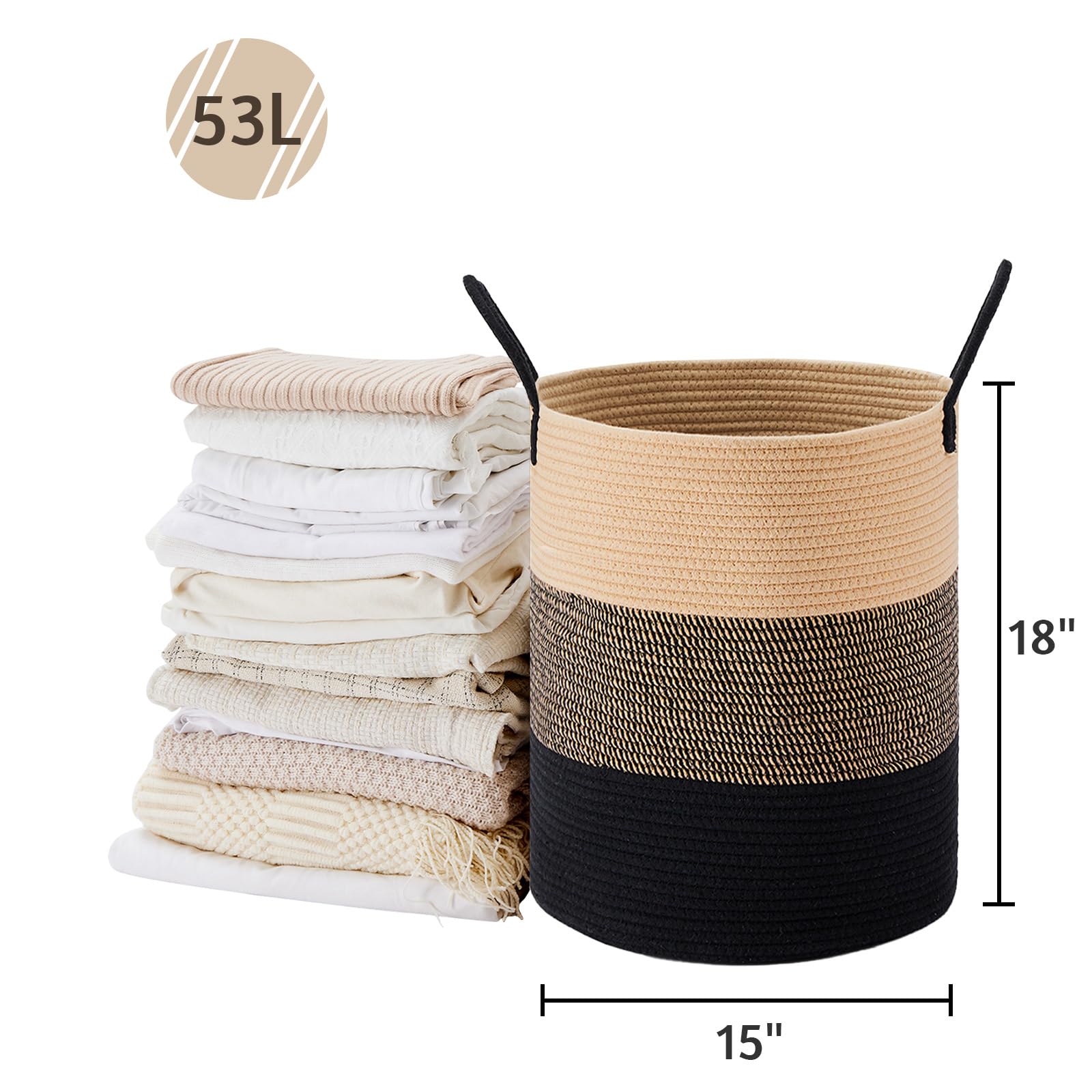 53L Tall Woven Laundry Basket Hamper