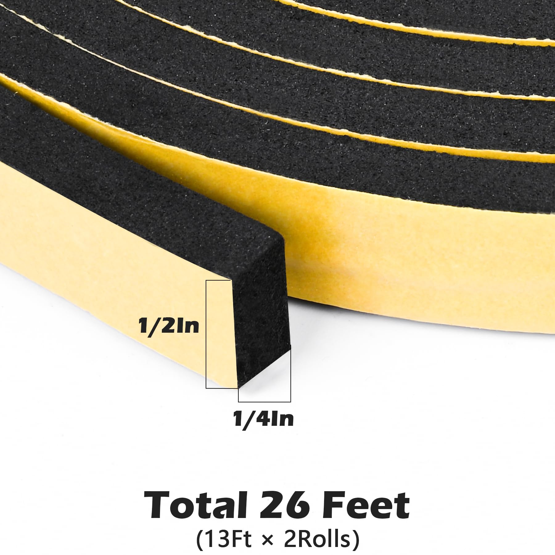 Black Door Window Weather Stripping Self Adhesive Foam Tape High Density Foam Sealing Strip Window Insulation Weatherproof Gasket Tape 1 (26 Foot)