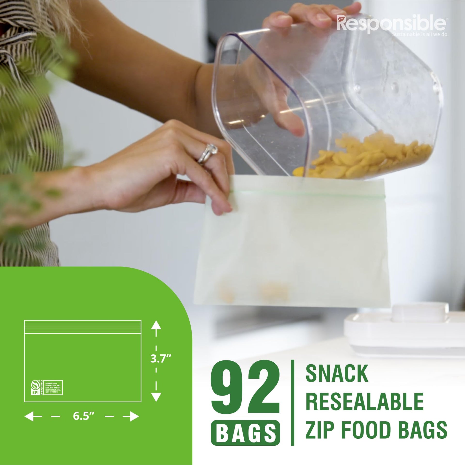 Certified Compostable SNACK Resealable Zip Bag (92 Count)