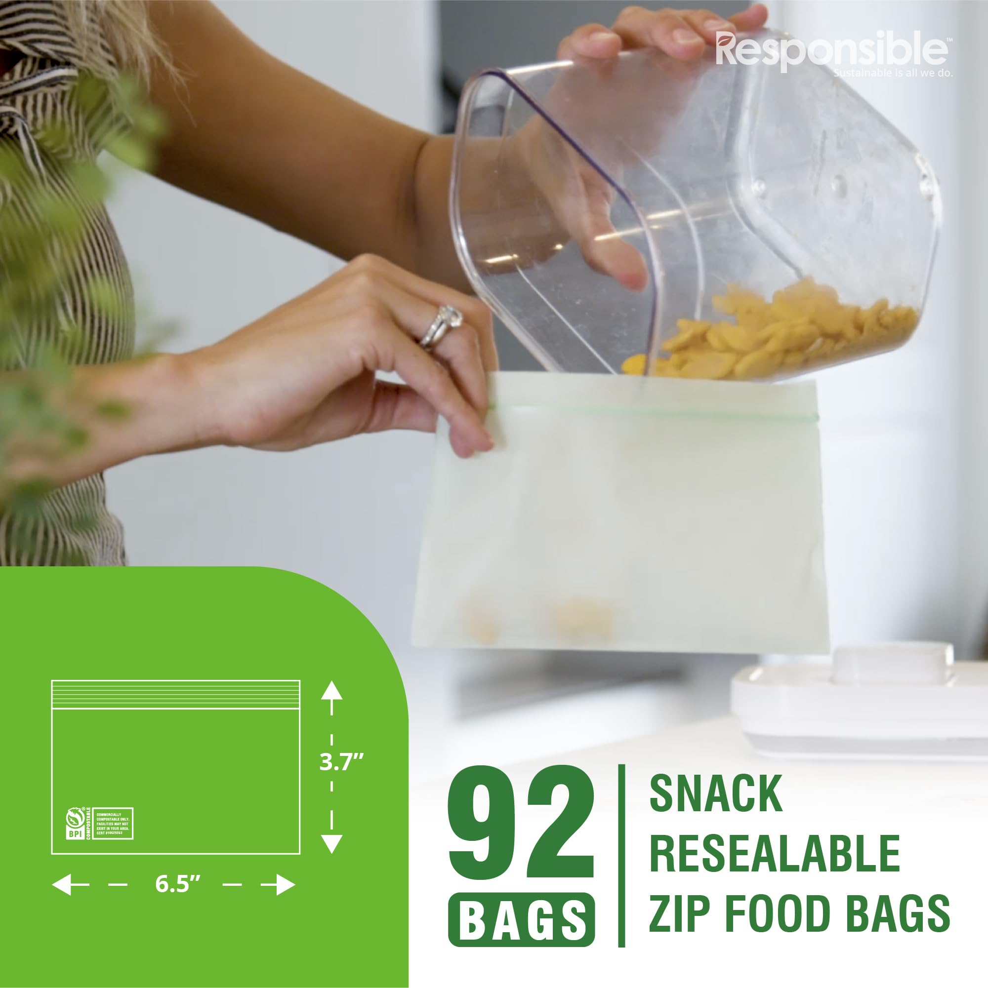 Certified Compostable SNACK Resealable Zip Bag (92 Count)