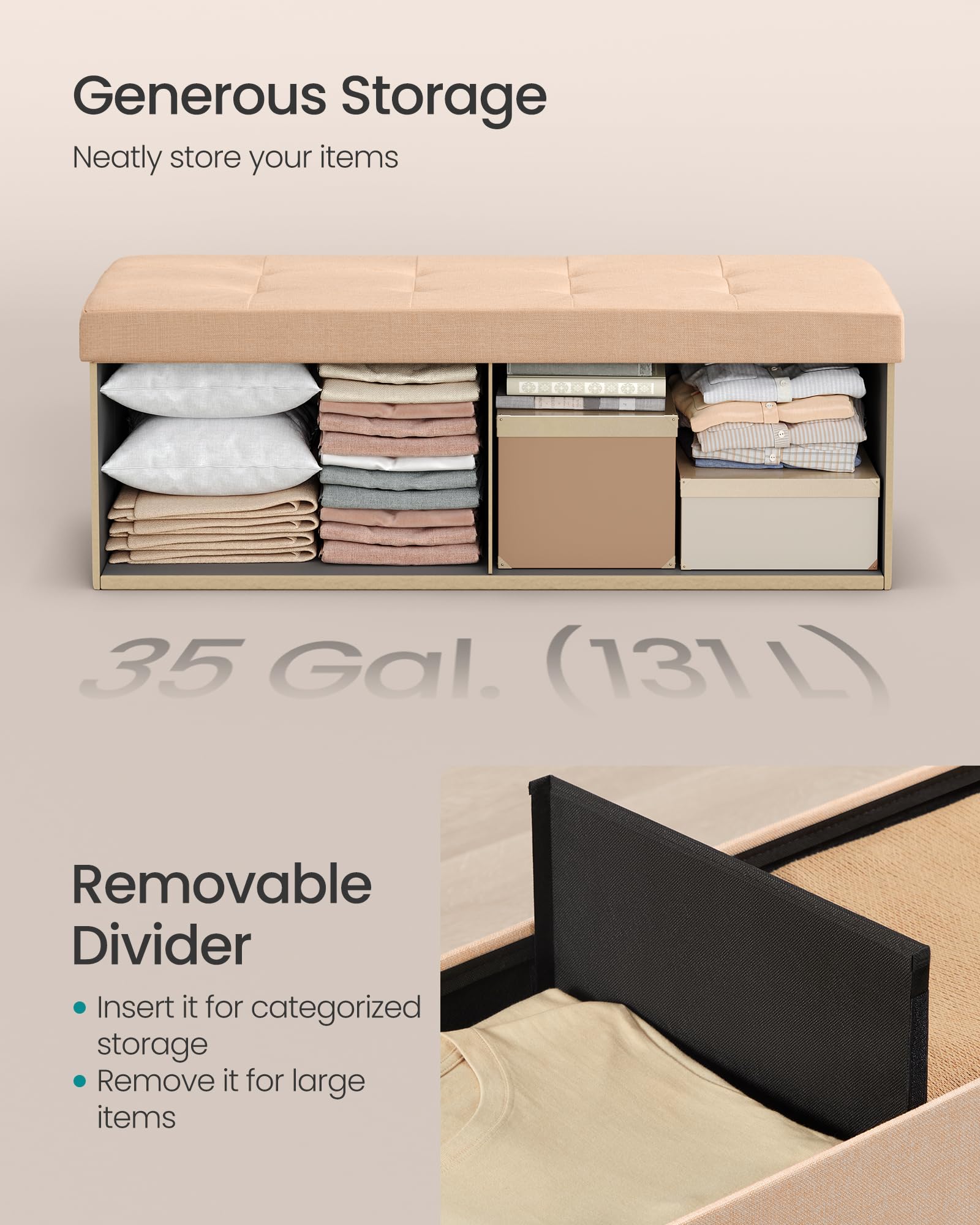 43.3 Inches Folding Storage Ottoman Bench