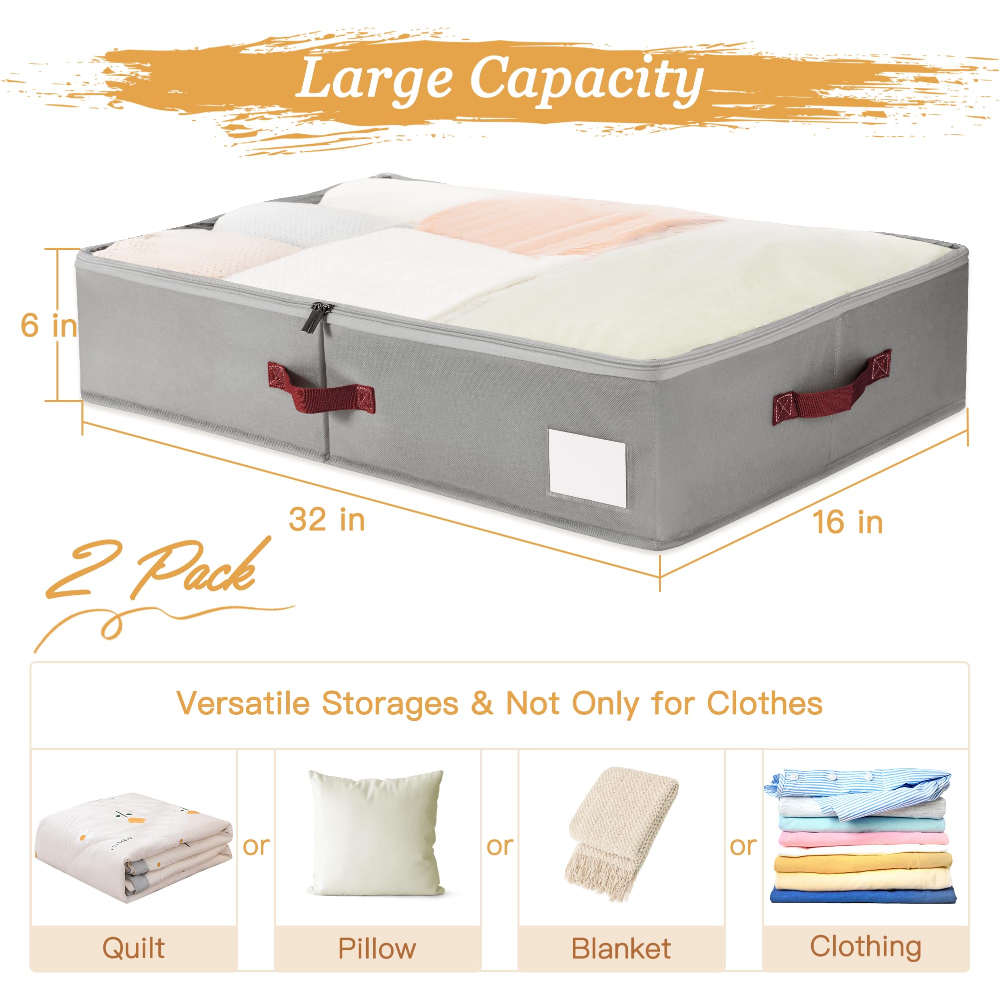 Under Bed Storage Bins with Clear PVC Lids (2 Count)