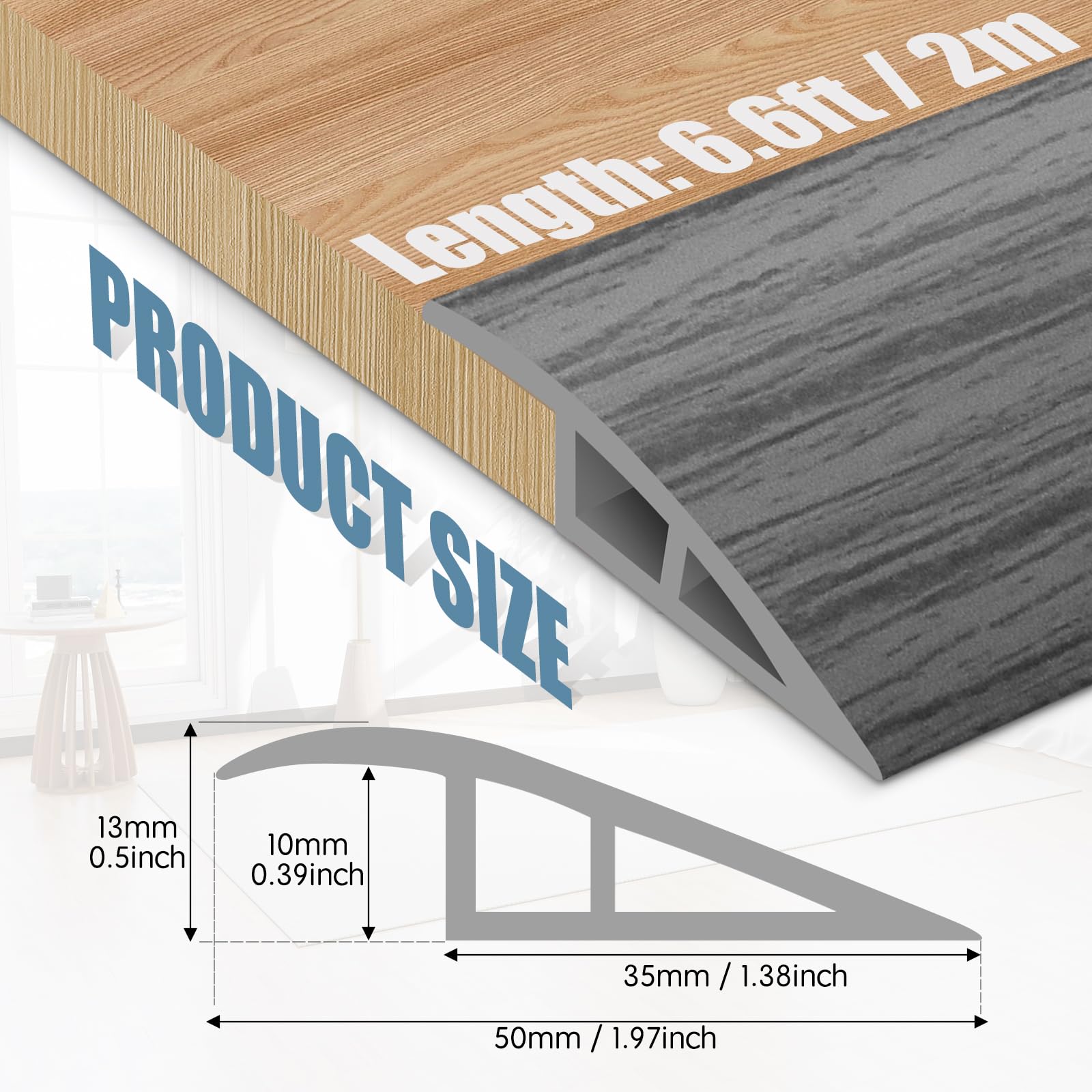 Floor Transition Strip Door Threshold 78" Floor Transition Reducer Trim on The Edges Threshold Strip Self Adhesive Suitable for Doorways