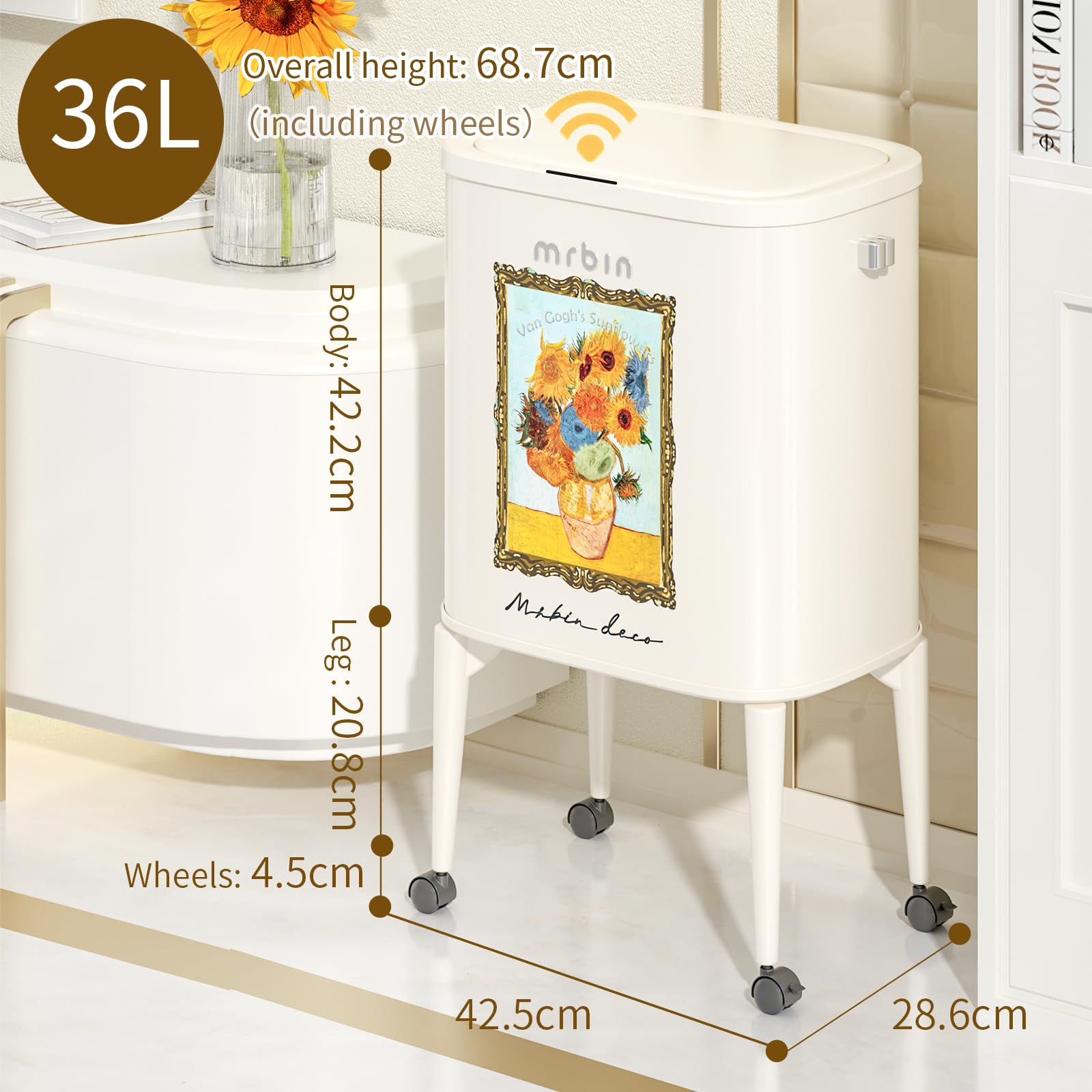 Metal Motion Sensor Kitchen Trash Can with Wheel Legs