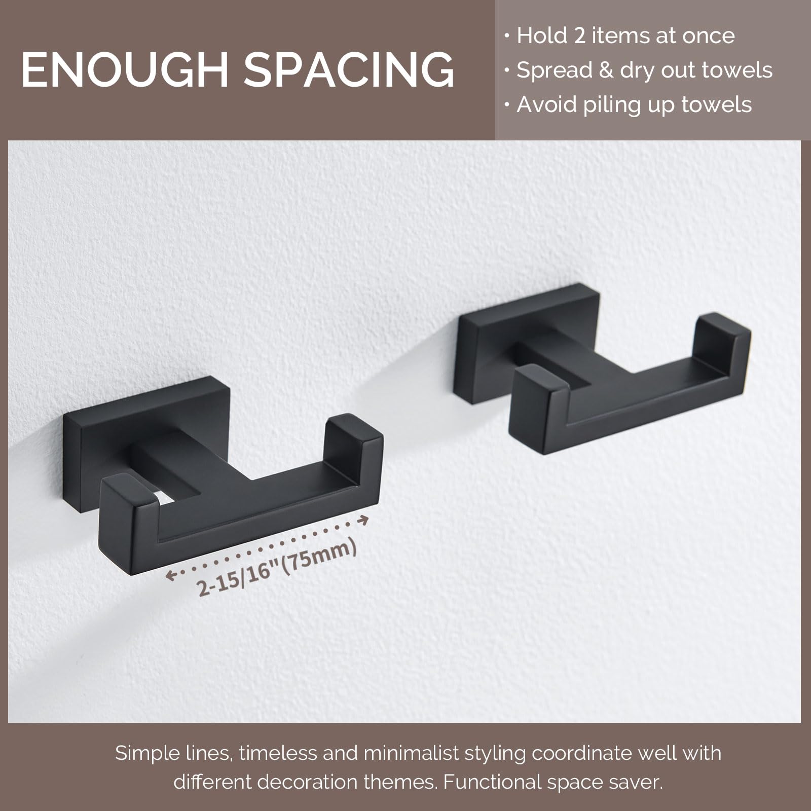 Bathroom Towel Hook Matte Black (2 Count)