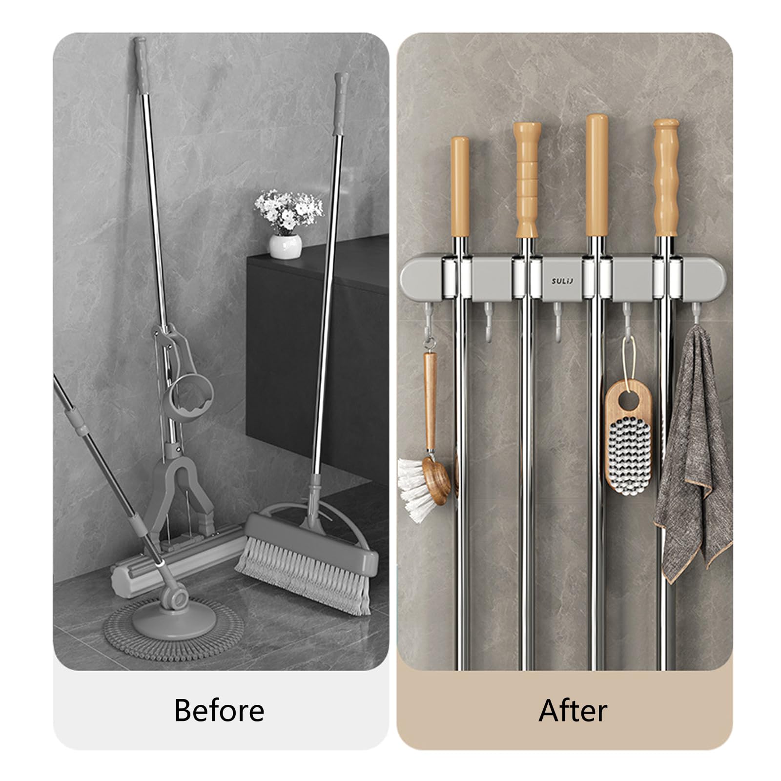 Wall Mount Broom Grippers Mop And Holder Adhesive No Drilling And Dustpan Hanger For Home Garden And Holder Racks Anti