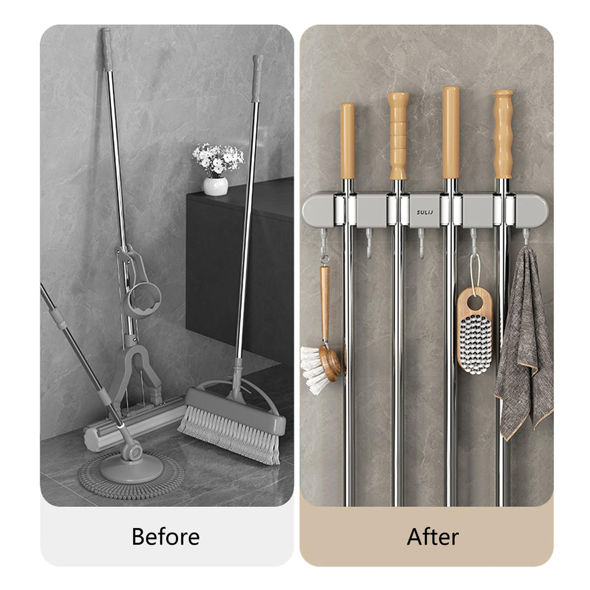 Wall Mount Broom Grippers Mop And Holder Adhesive No Drilling And Dustpan Hanger For Home Garden And Holder Racks Anti