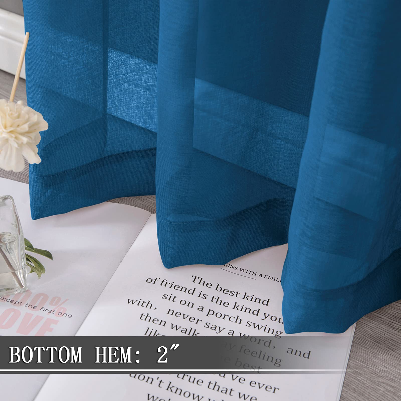 Sheer Curtains Linen Textured Living Room Curtain Sheers Light Filtering Rod Pocket Voile Curtains for Bedroom (2 Count)