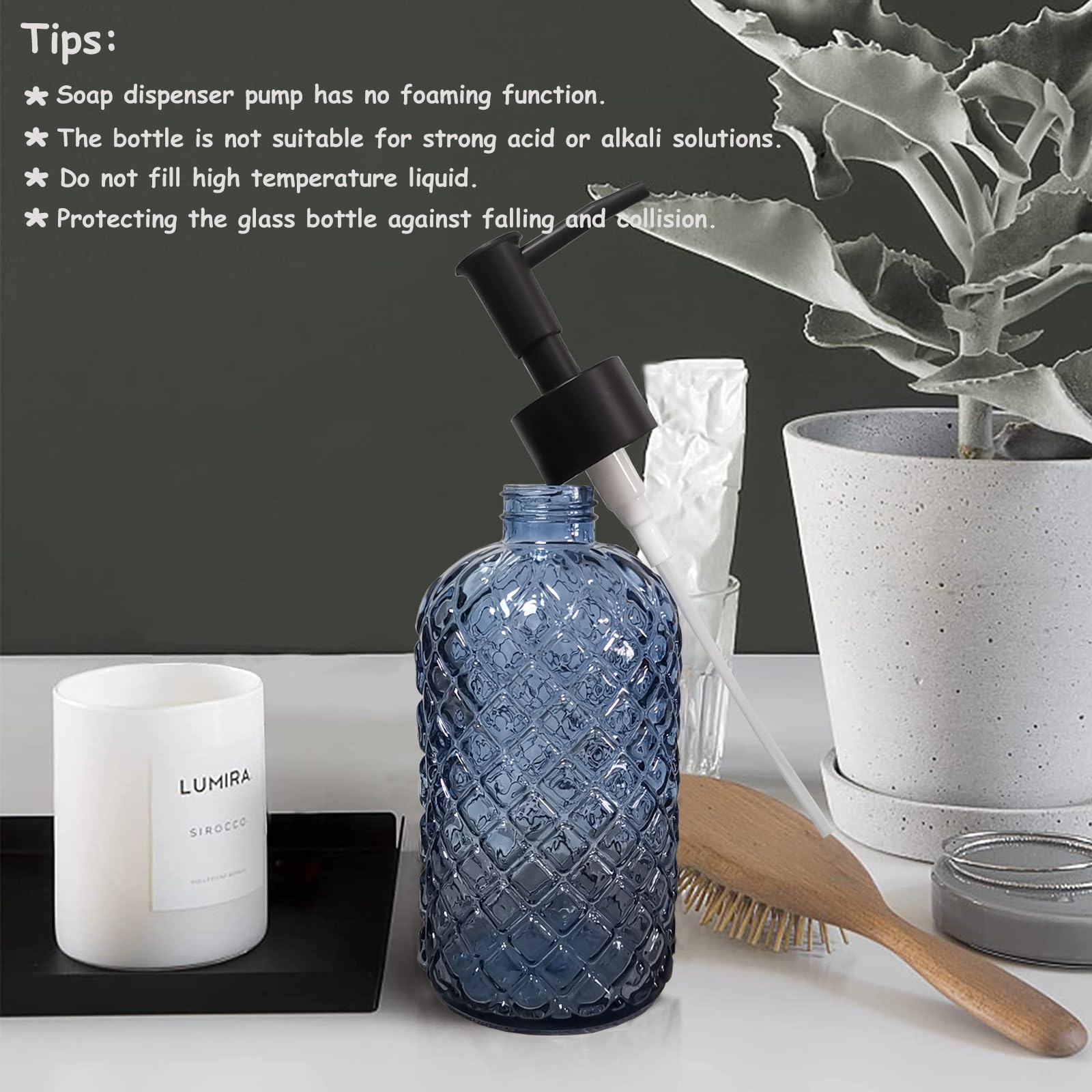 Blue Glass Dish Soap Dispenser for Kitchen