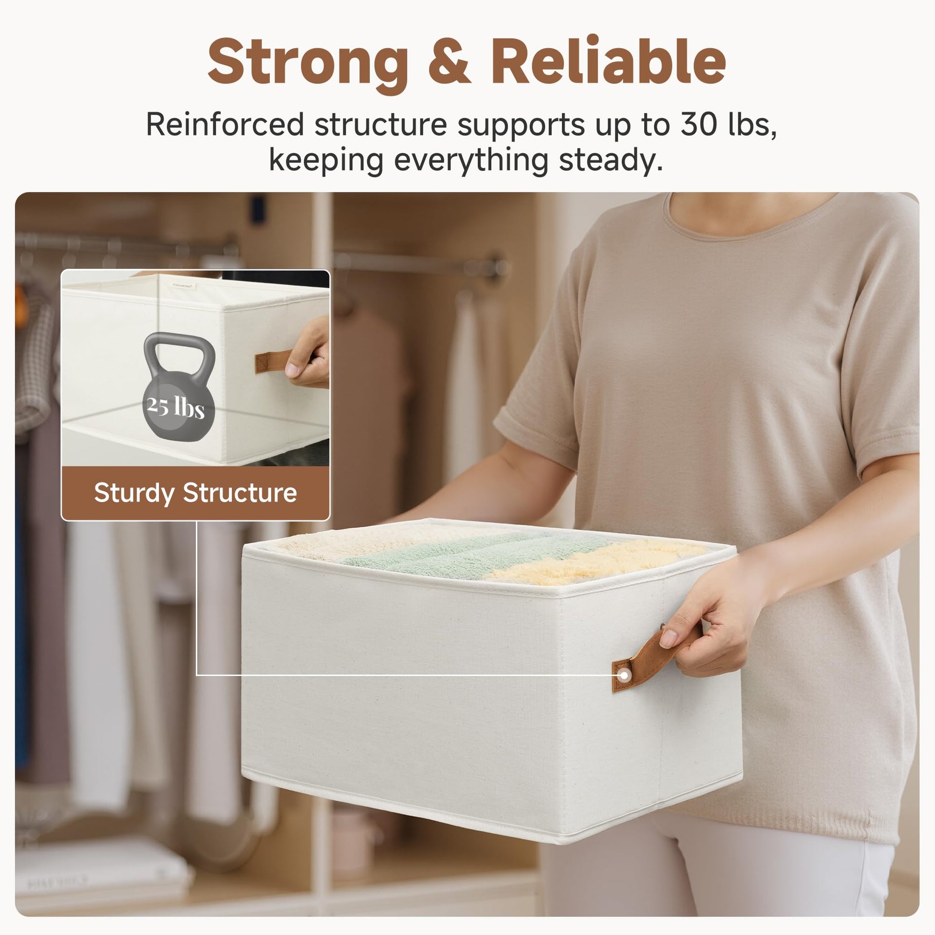 Closet Storage Bins with PU Handles (3 Count)