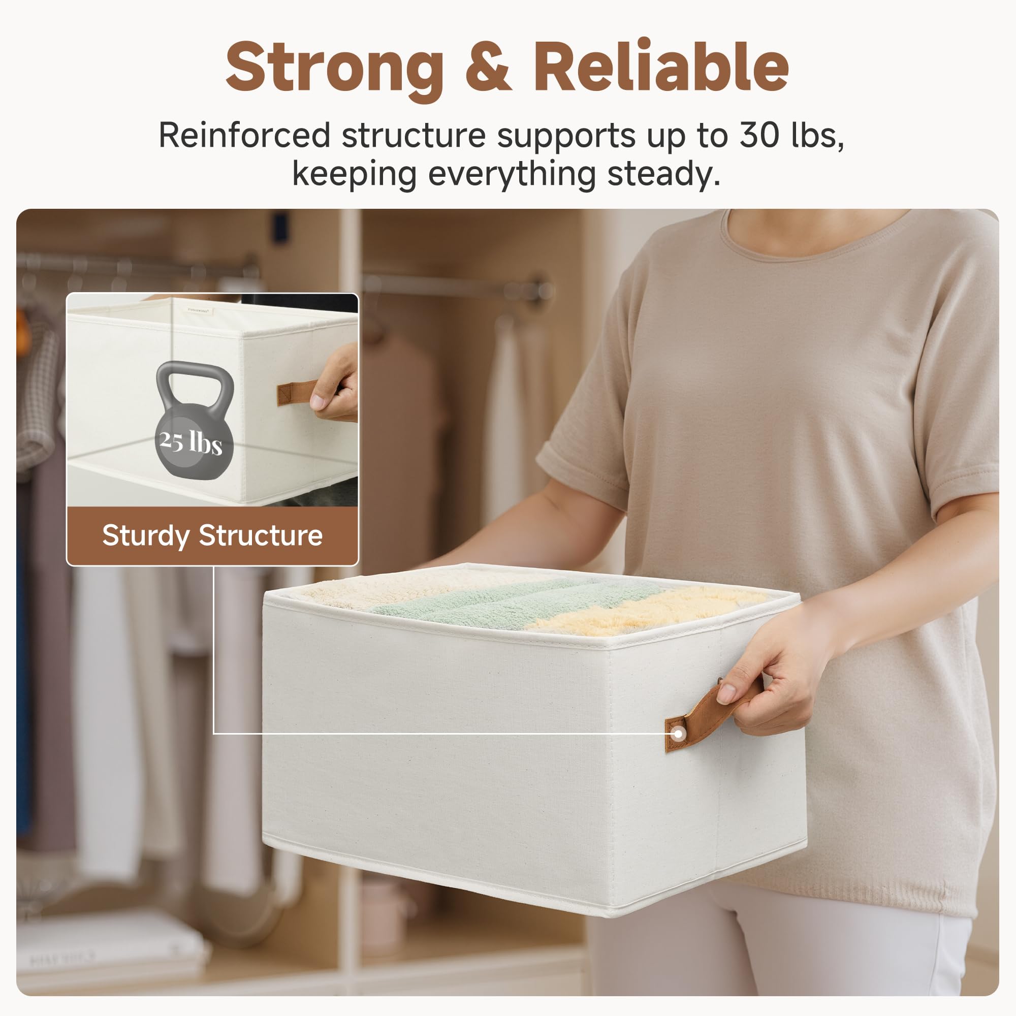 Closet Storage Bins with PU Handles (3 Count)