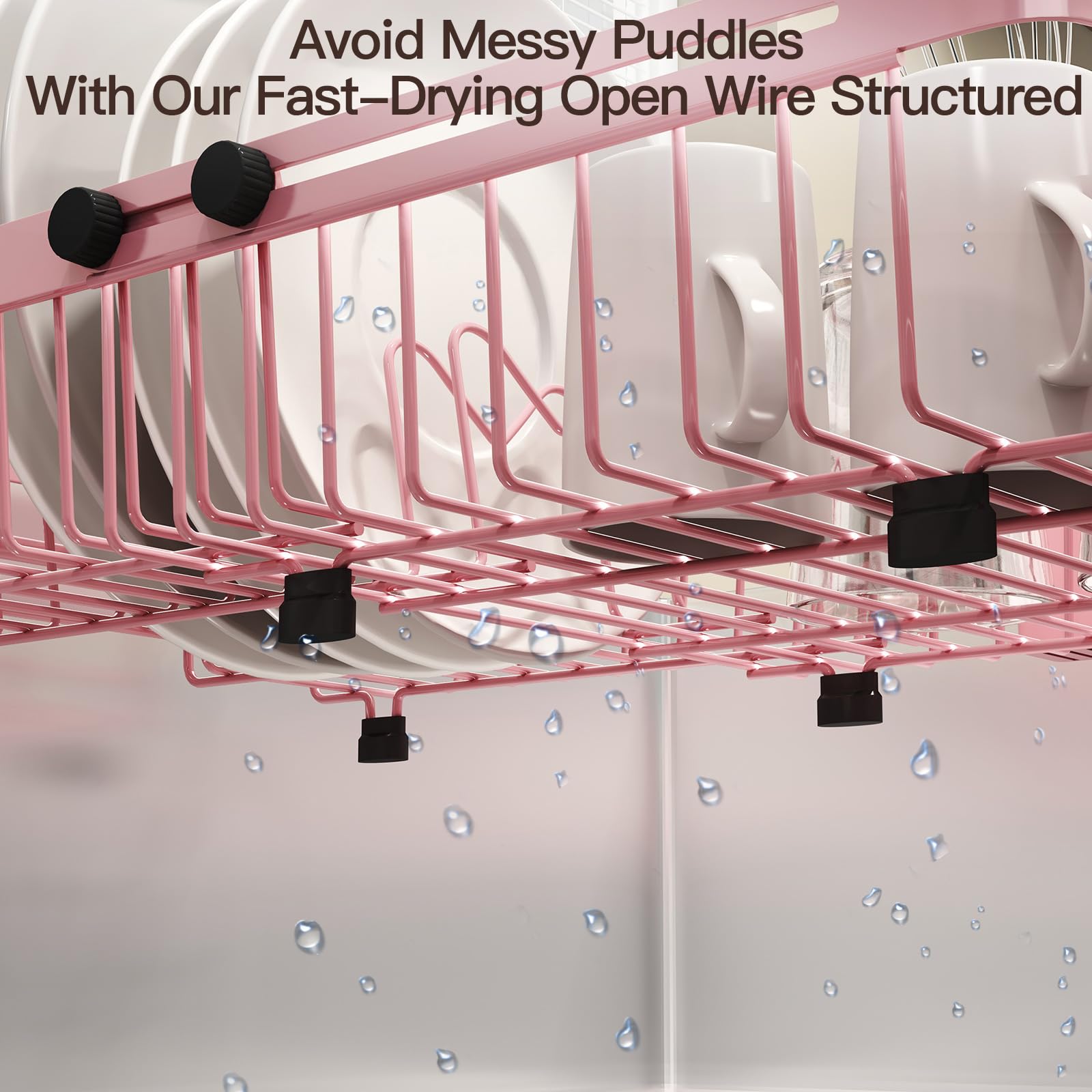 Pink Dish Drying Rack Over The Sink with Utensil Holder