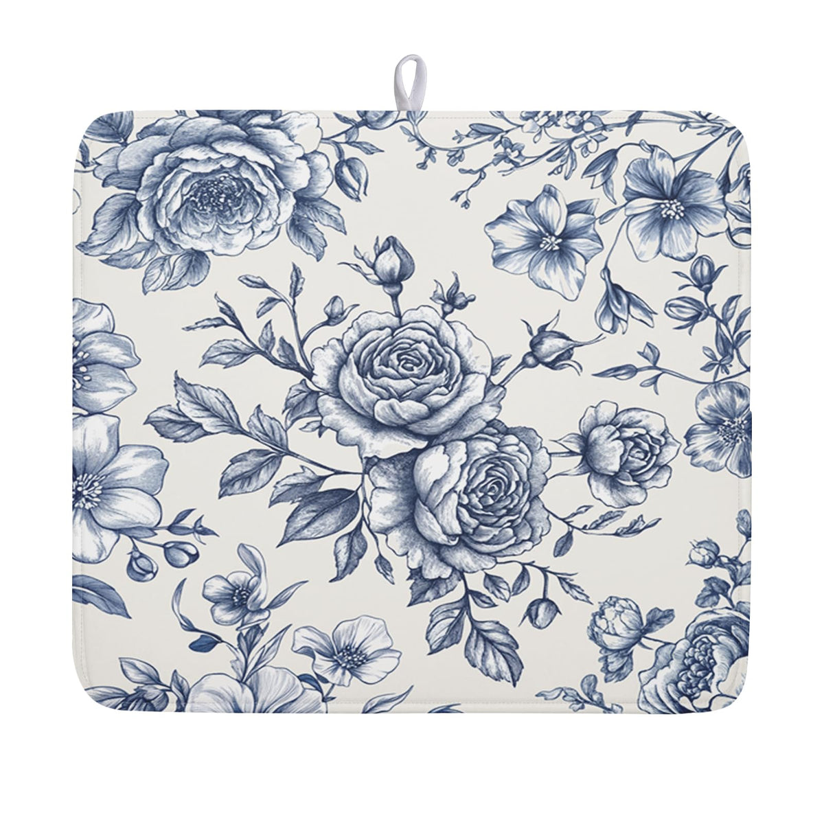 Vintage Floral Dish Drying Mat for Kitchen Counter Blue Floral Chinoiserie Pattern Dish Drying Pad 16x18 In Absorbent French Farmhouse Decor Dishes Drainer Pad Dish Dry Rack Mat for Counter Coffee Bar