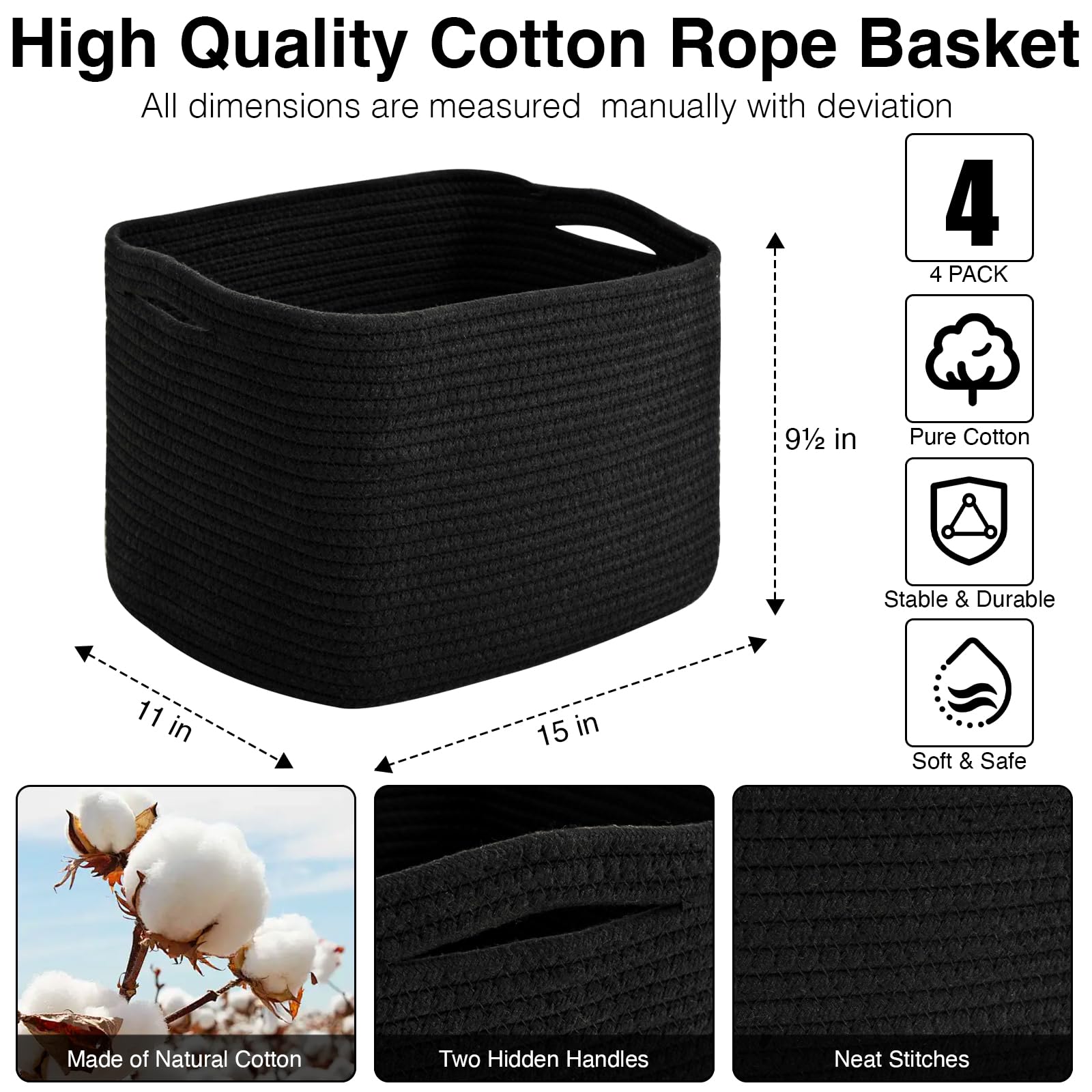 Storage Baskets for Organizing & Shelves (4 Count)