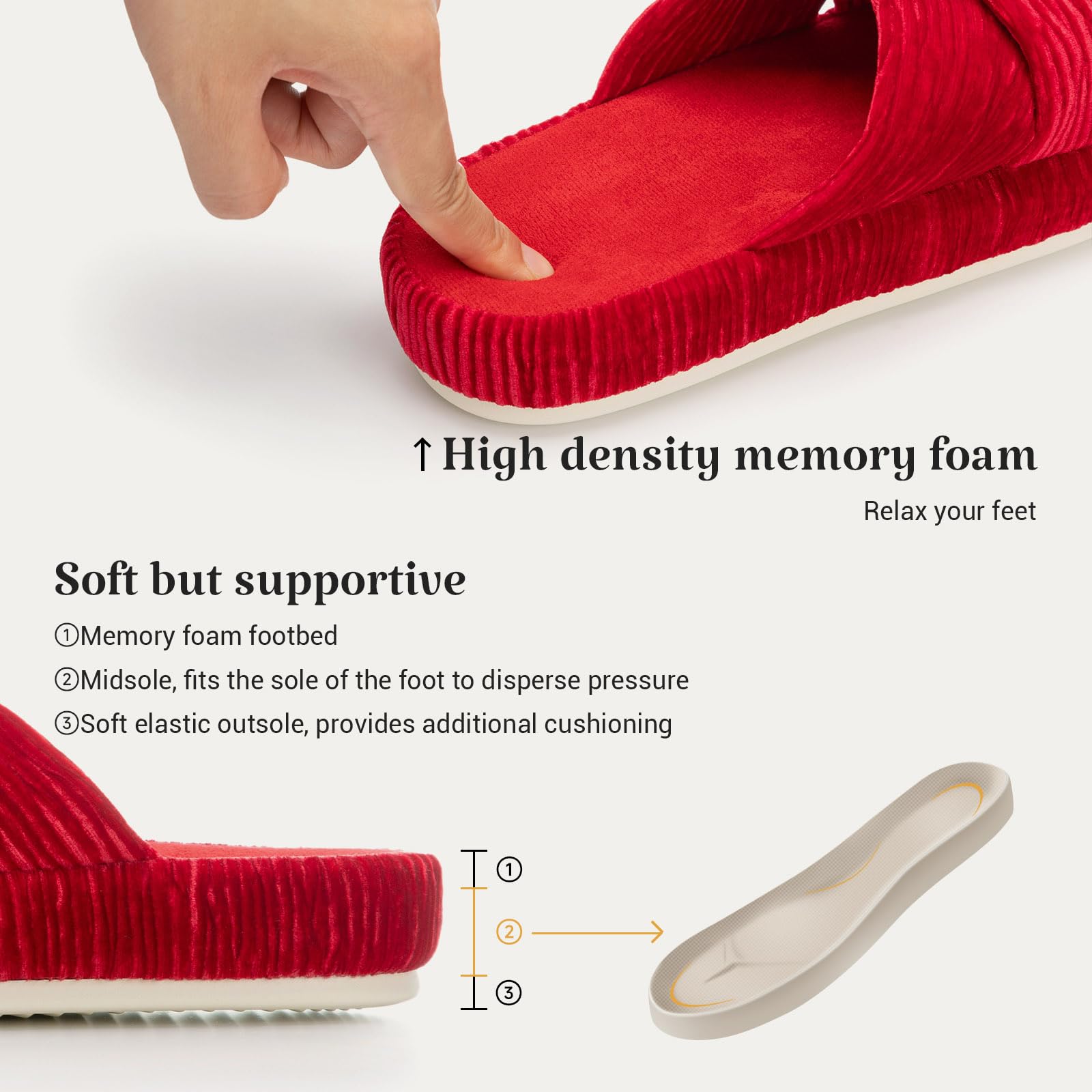 Slippers for Women Memory Foam House Bedroom Bow Crossbands Pearlescent Slipper Shoes Comfy Trendy Gift Slippers Red Size 9 10 8.5