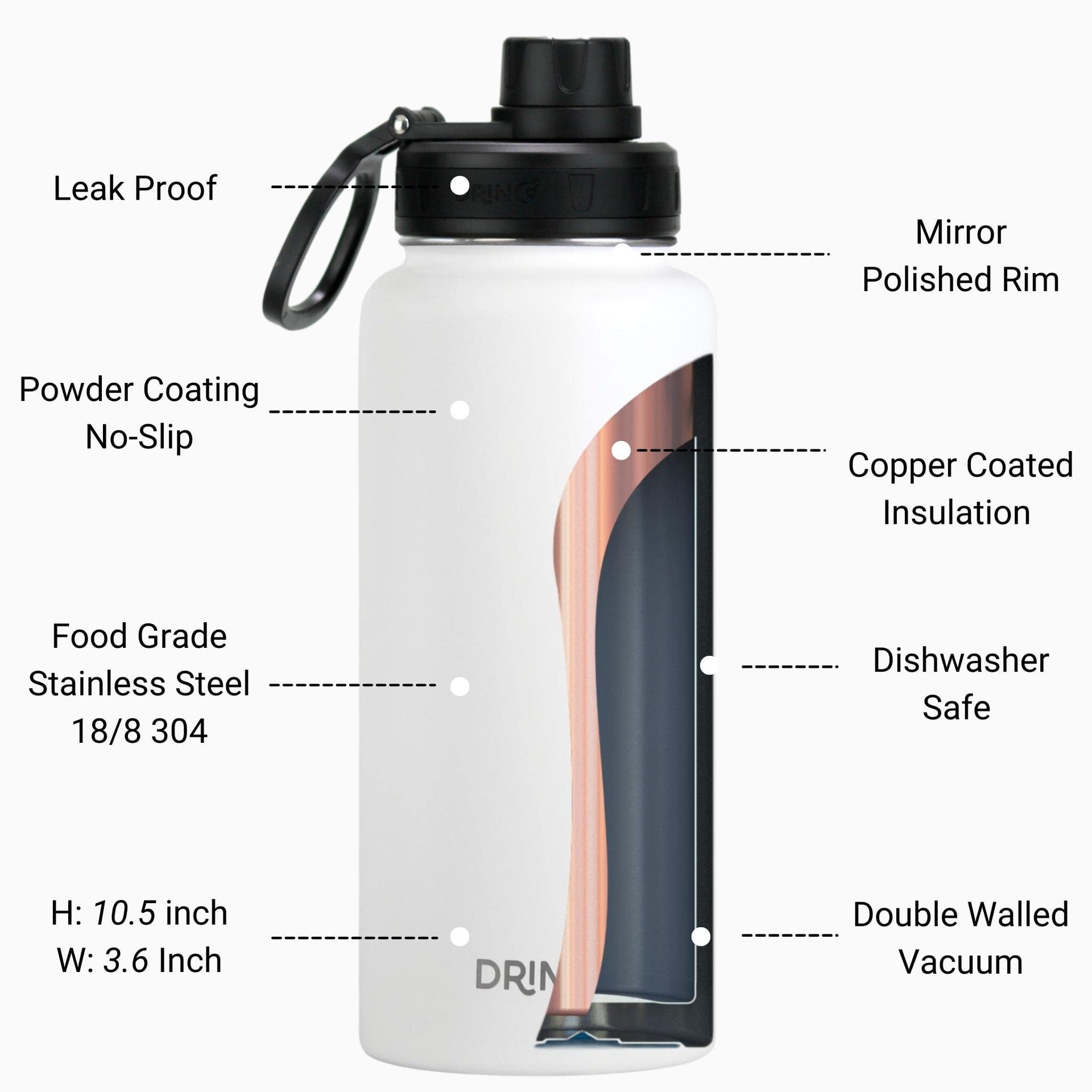 Stainless Steel Water Bottle Spout Lid Vacuum Insulated Double Wall Water Bottle Wide Mouth